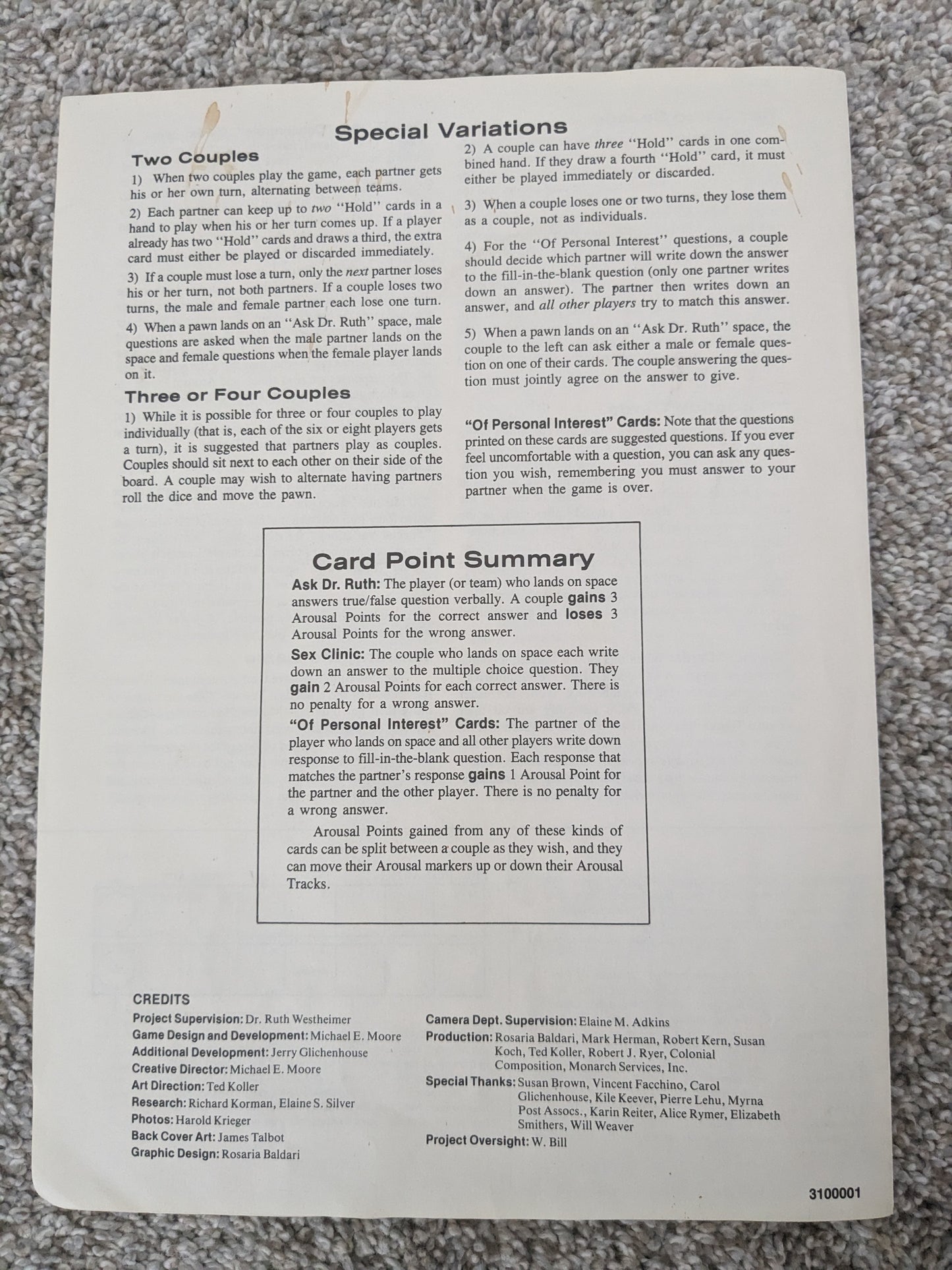 Dr. Ruth's "Game of Good Sex" board game