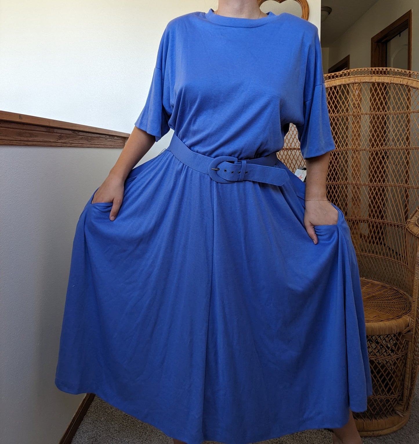 1980s deadstock belted blue dress Dress Rad Bonnie's Vintage