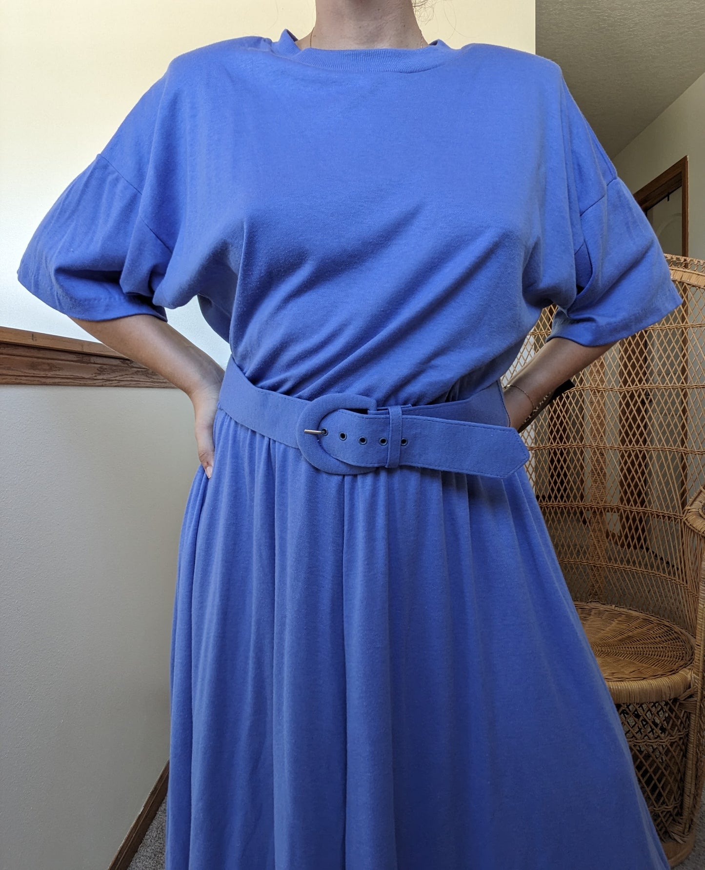 1980s deadstock belted blue dress Dress Rad Bonnie's Vintage