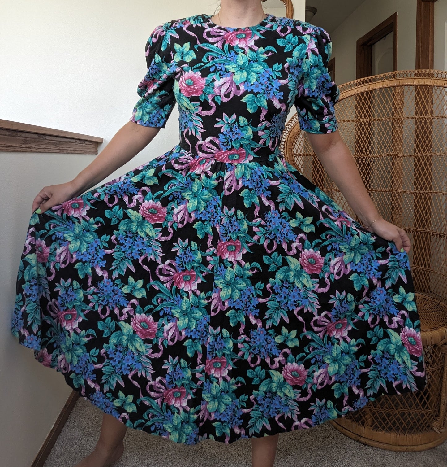 1980s floral puff sleeve dress Dress Rad Bonnie's Vintage