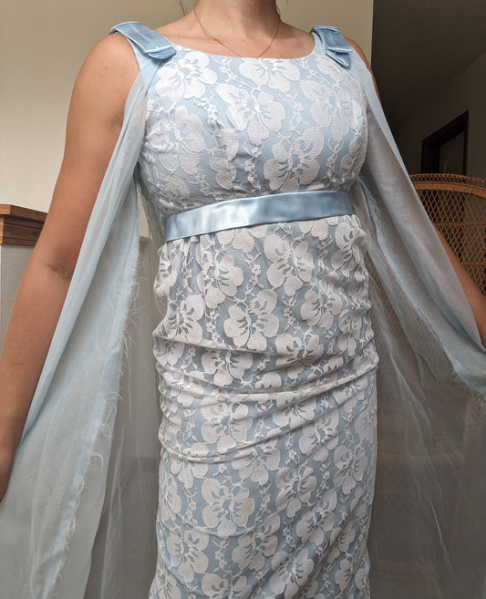 1960s powder blue lace dress with cape Dress Rad Bonnie's Vintage