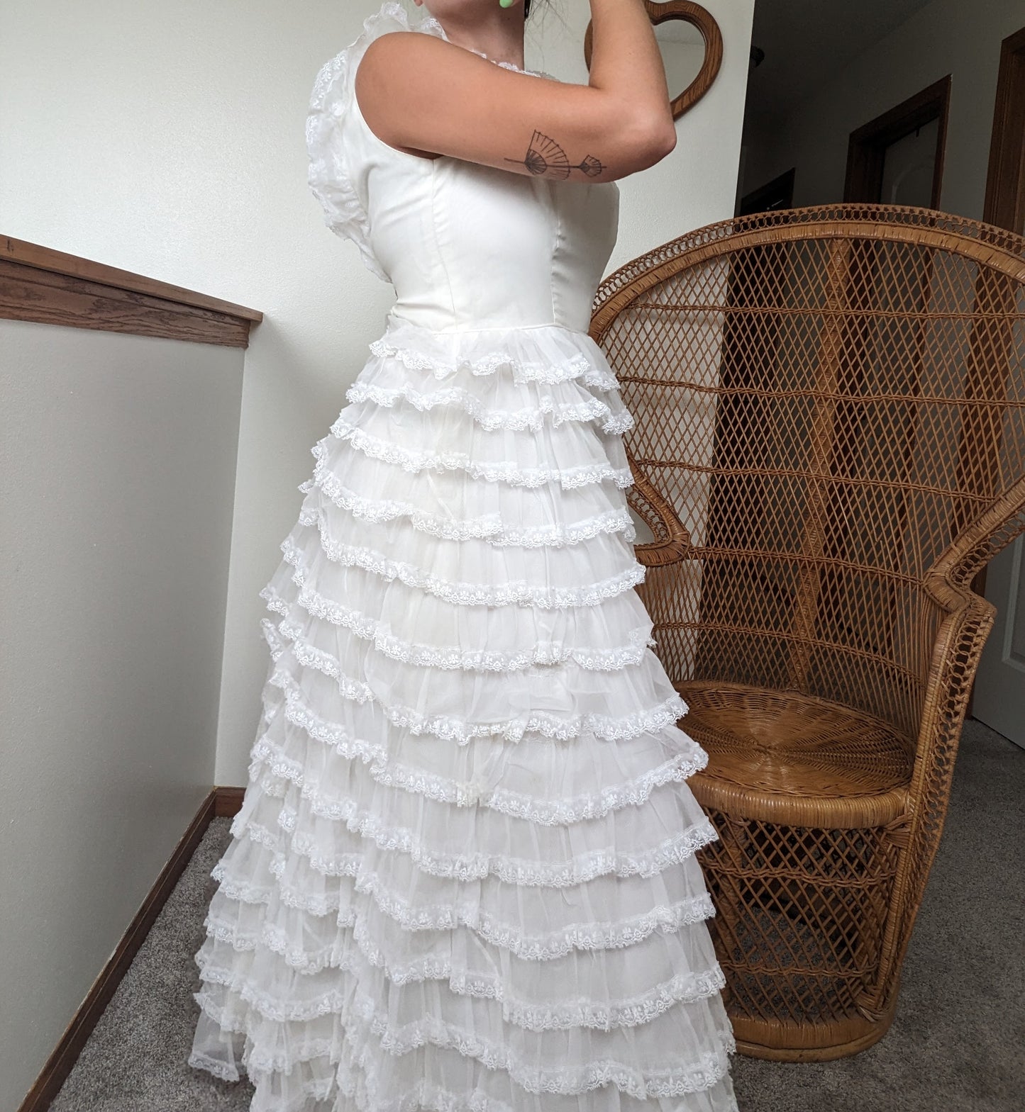 1960s tiered lace ruffle wedding gown Dress Rad Bonnie's Vintage