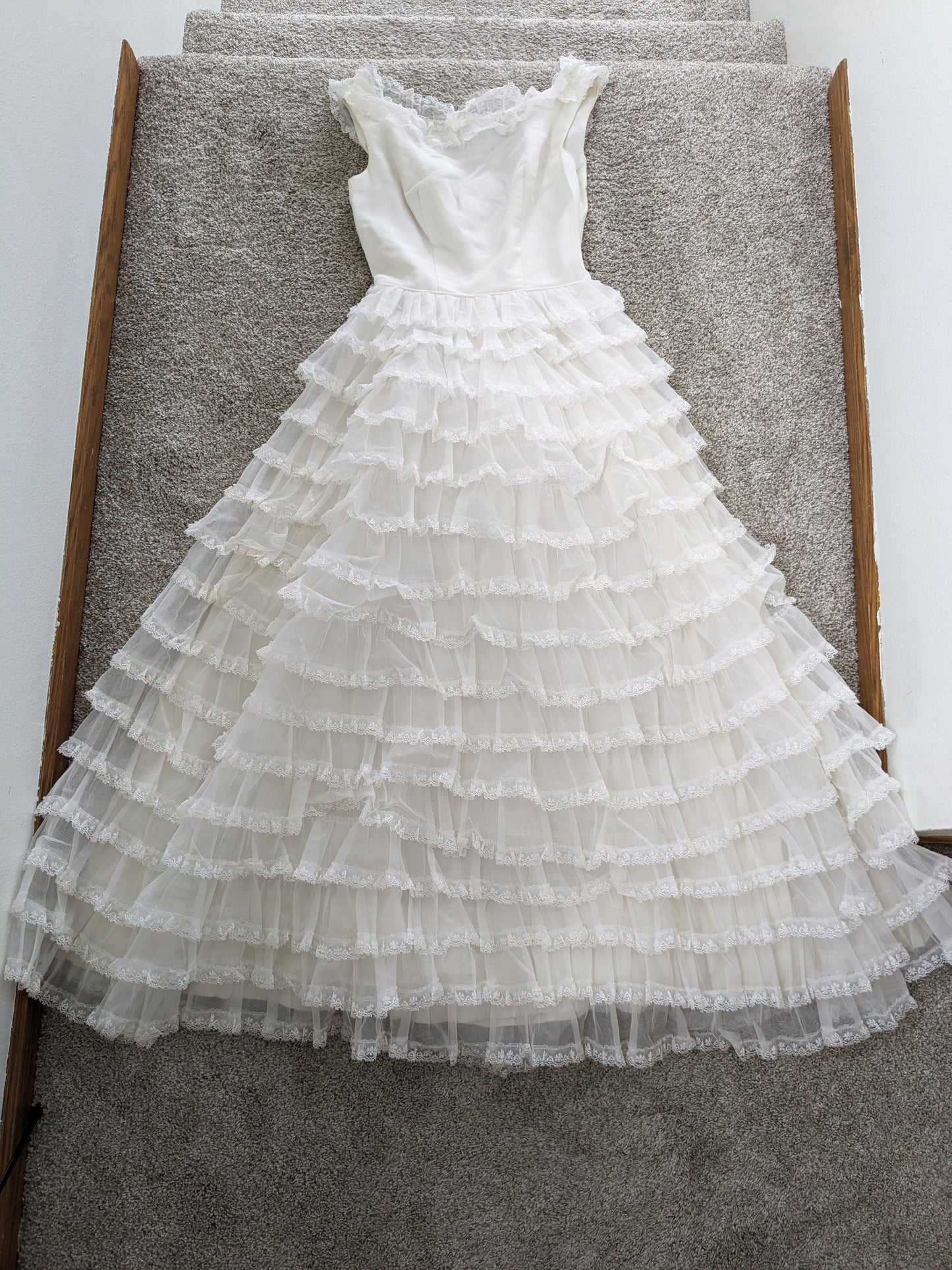 1960s tiered lace ruffle wedding gown Dress Rad Bonnie's Vintage