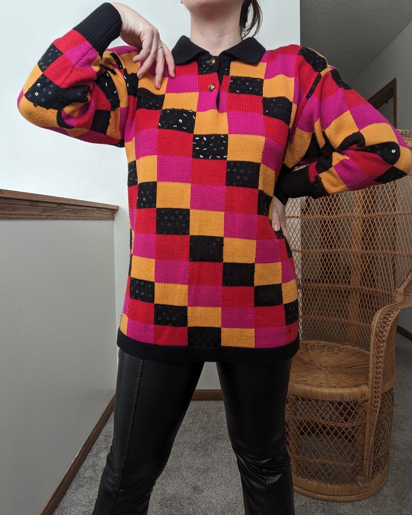1980s checkered sequin sweater Sweater Rad Bonnie's Vintage