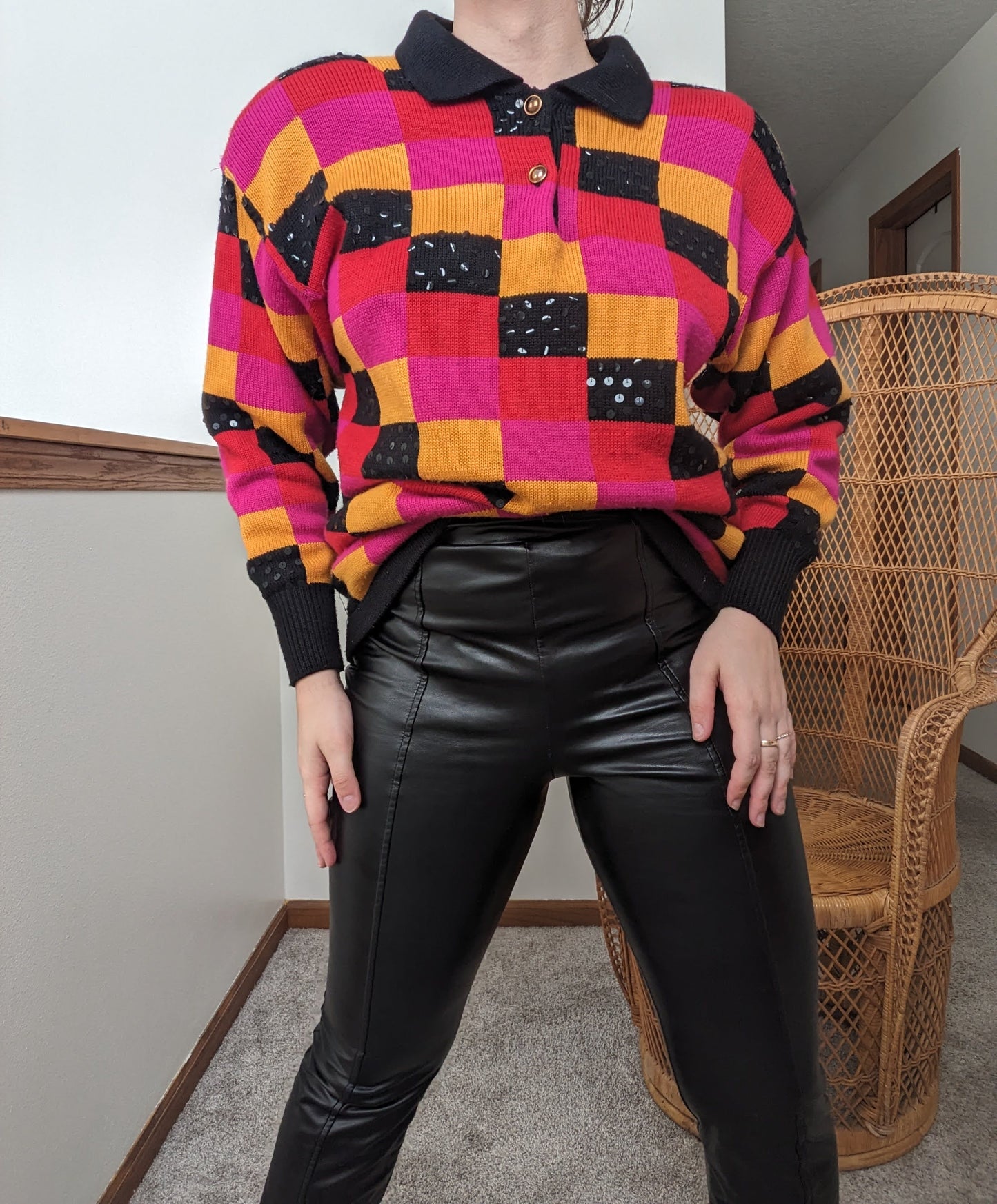 1980s checkered sequin sweater Sweater Rad Bonnie's Vintage