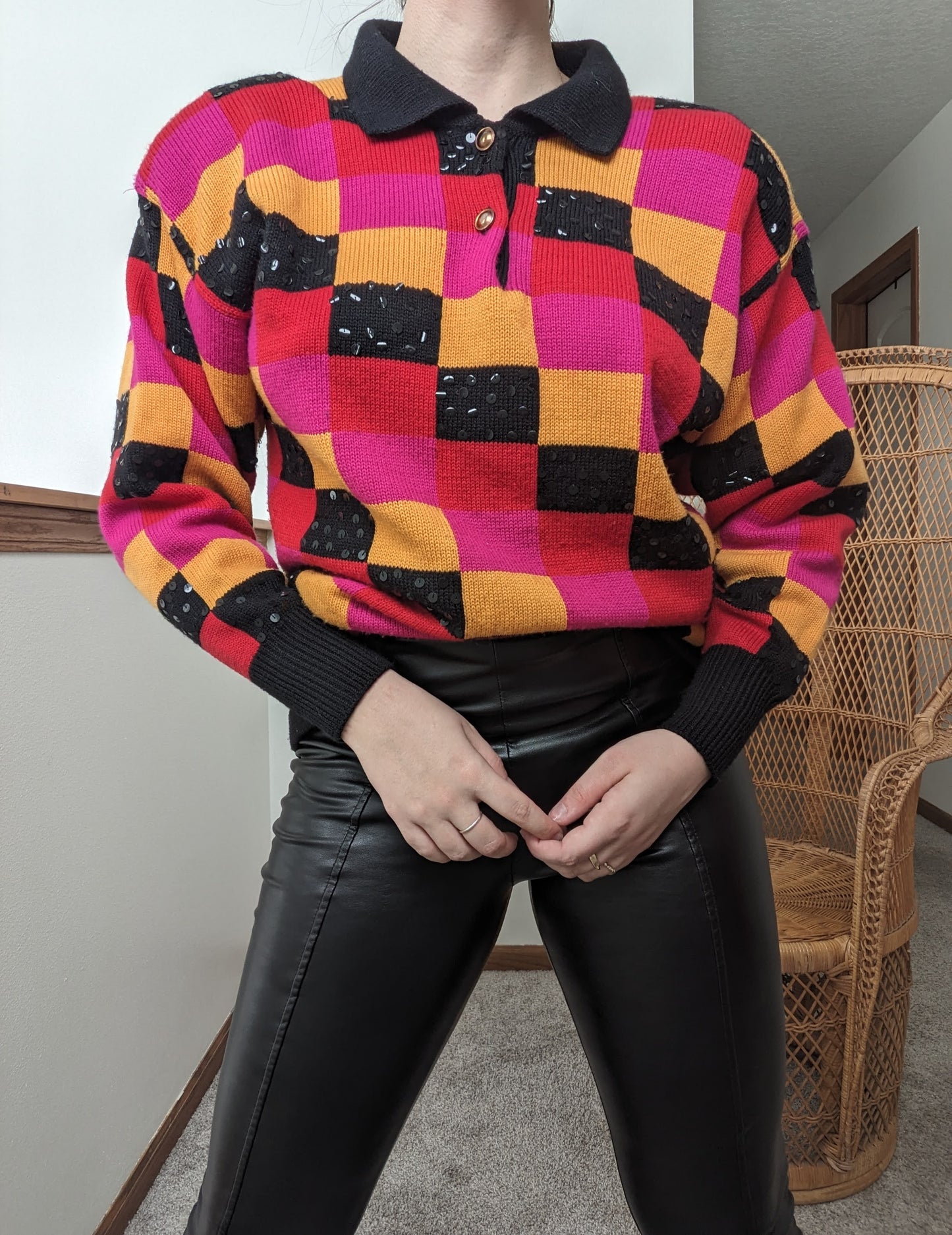 1980s checkered sequin sweater Sweater Rad Bonnie's Vintage