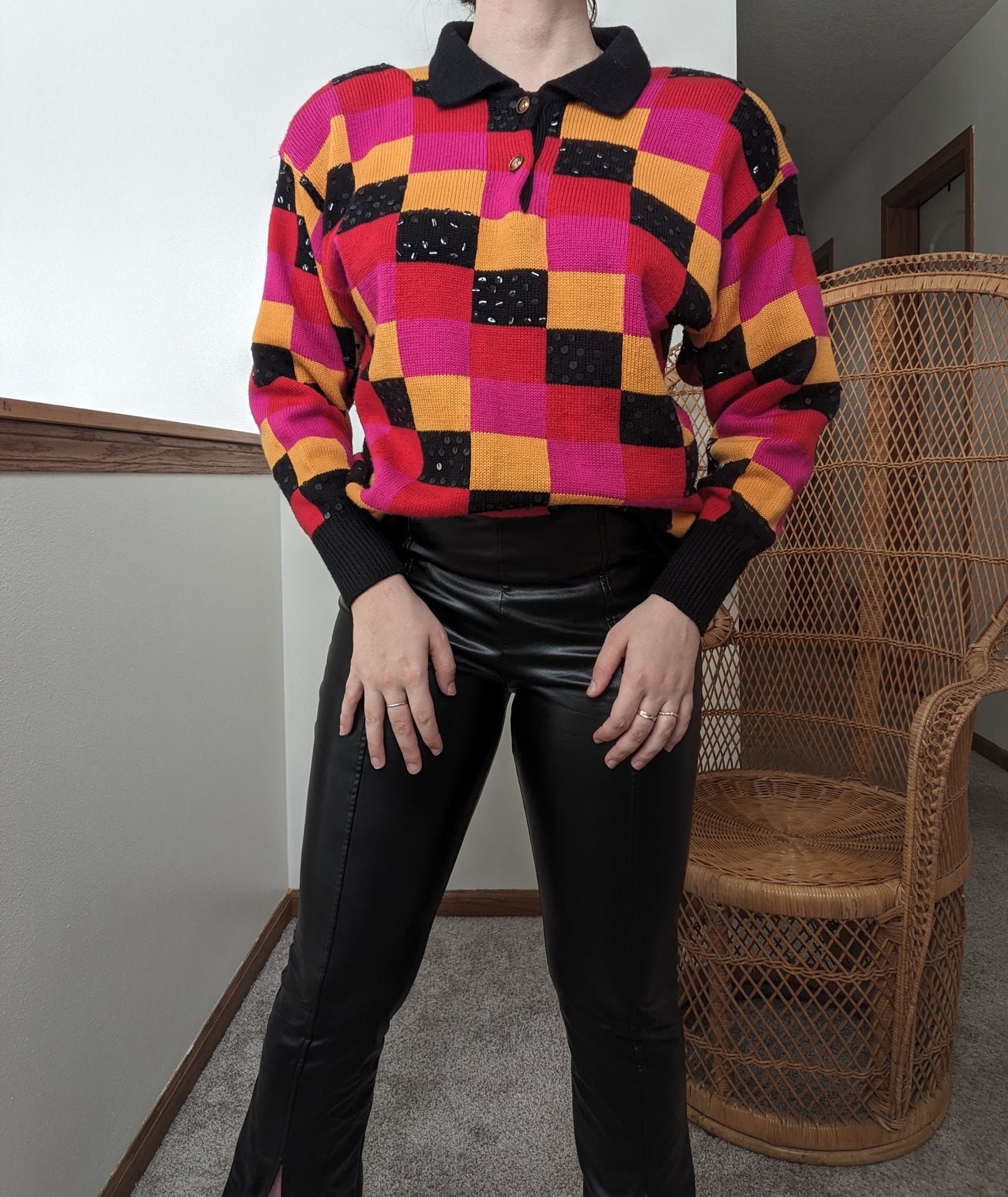 1980s checkered sequin sweater Sweater Rad Bonnie's Vintage