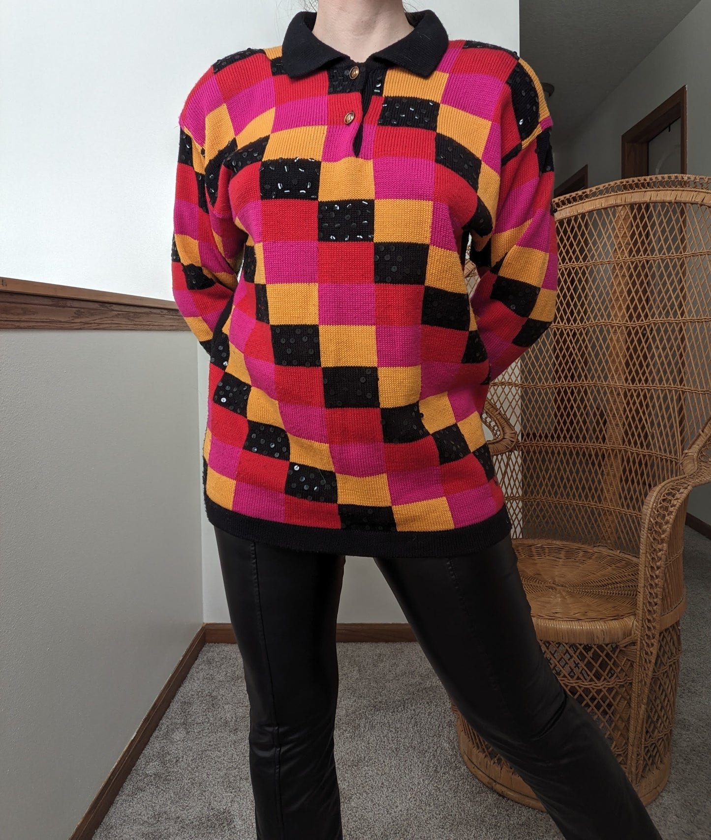 1980s checkered sequin sweater Sweater Rad Bonnie's Vintage