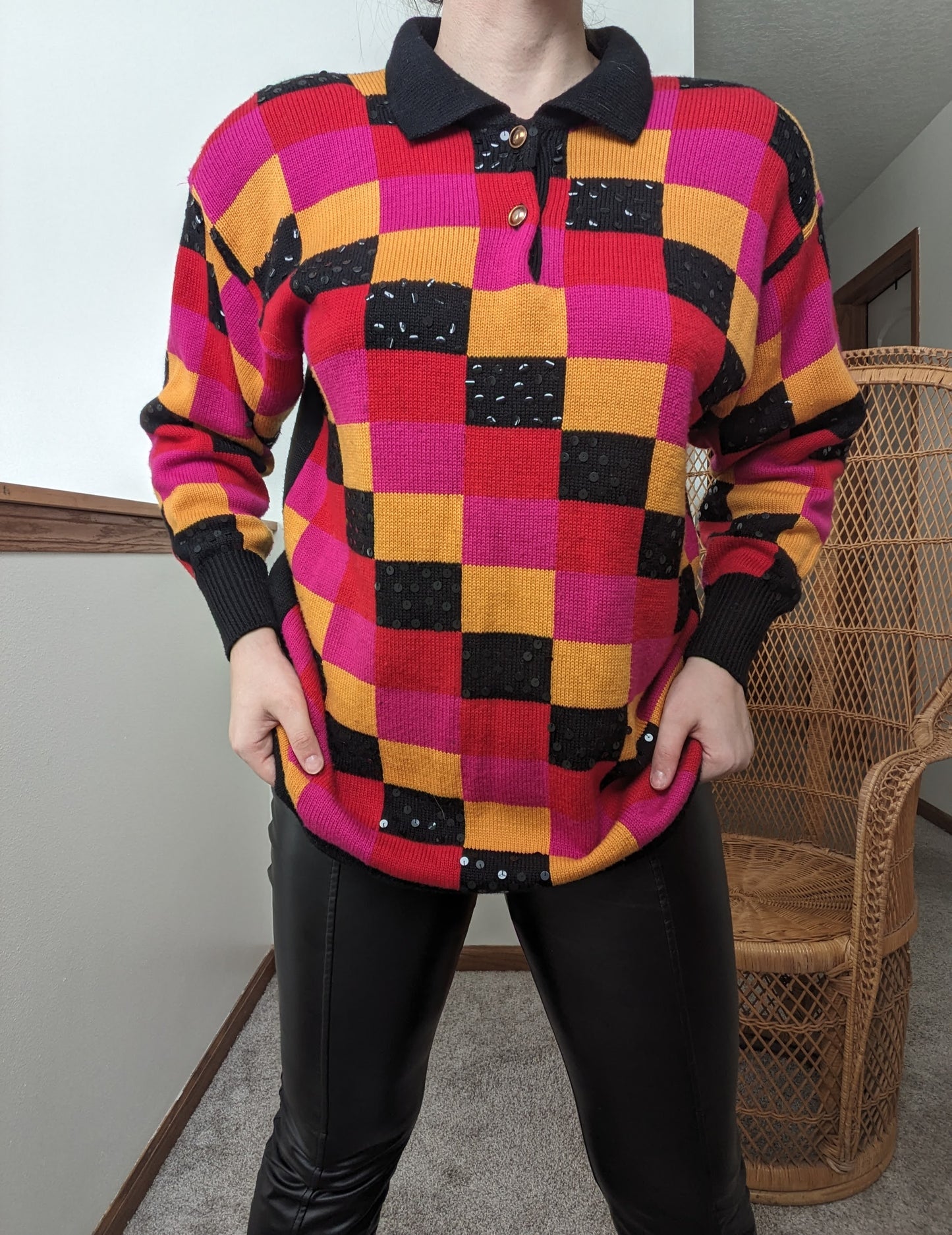 1980s checkered sequin sweater Sweater Rad Bonnie's Vintage