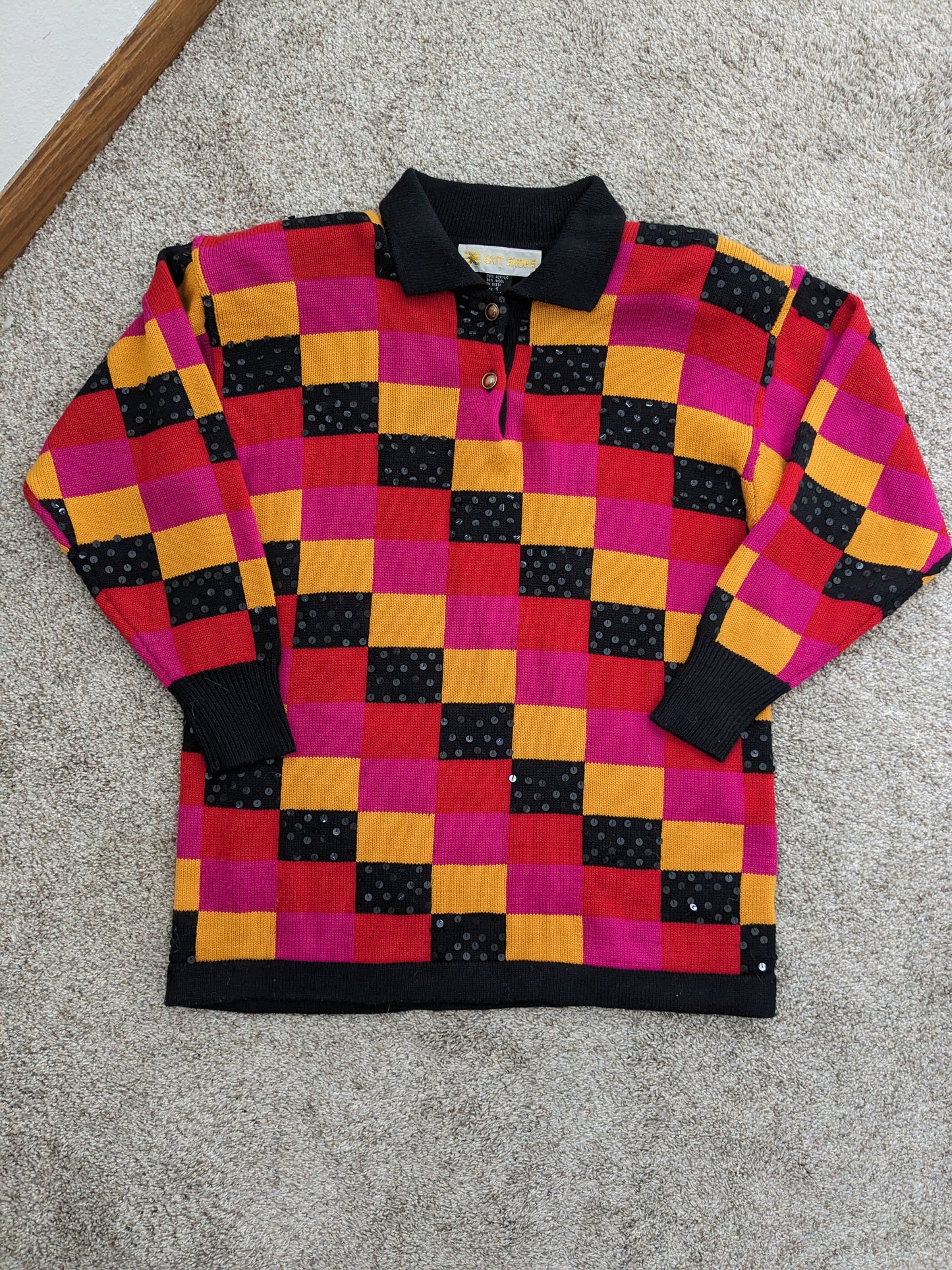 1980s checkered sequin sweater Sweater Rad Bonnie's Vintage