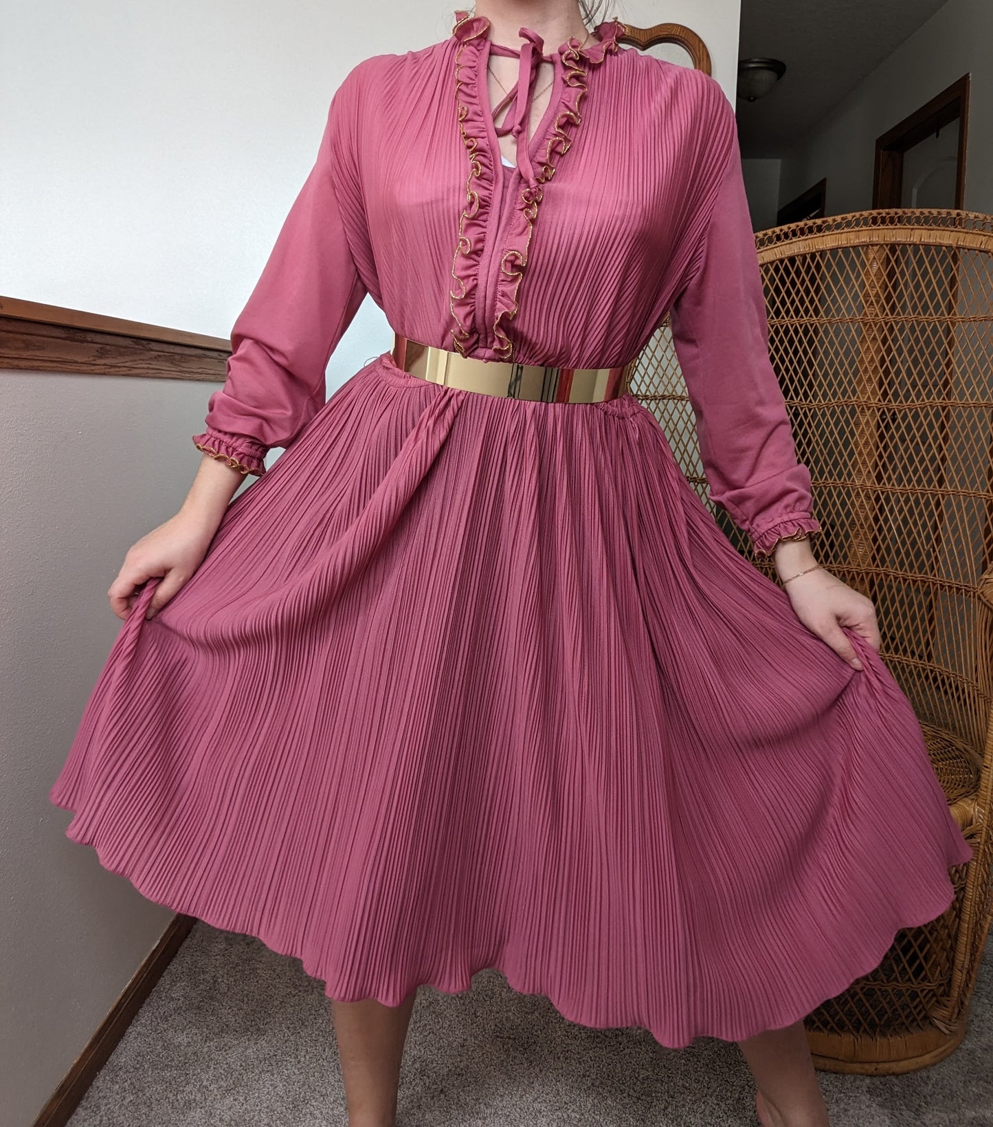 1970s pink pleated dress Dress Rad Bonnie's Vintage