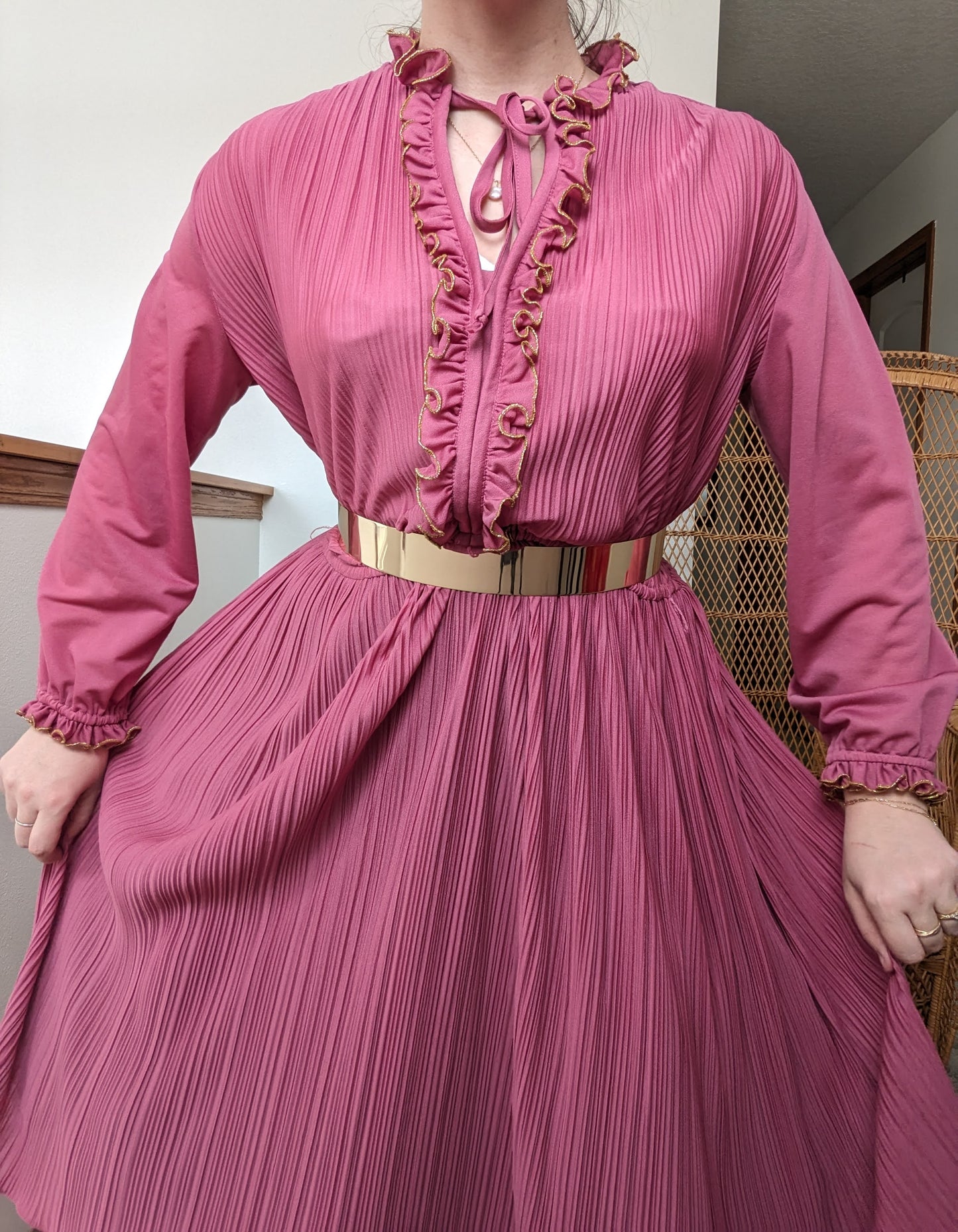 1970s pink pleated dress Dress Rad Bonnie's Vintage