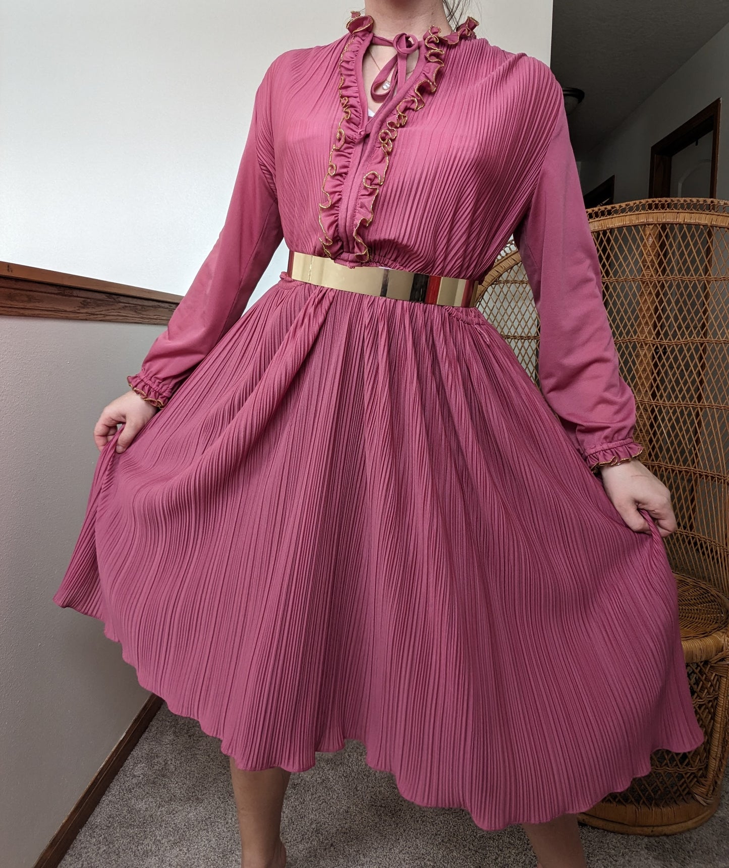 1970s pink pleated dress Dress Rad Bonnie's Vintage