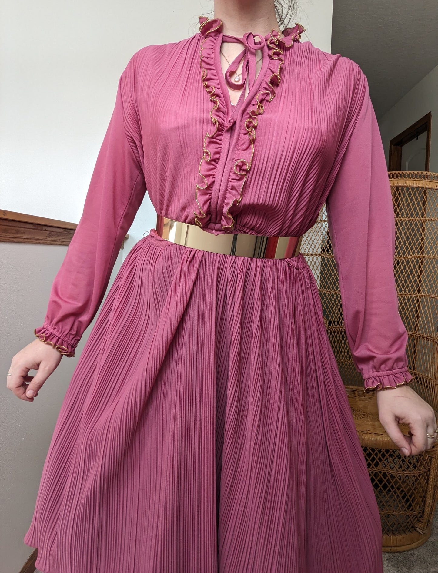 1970s pink pleated dress Dress Rad Bonnie's Vintage