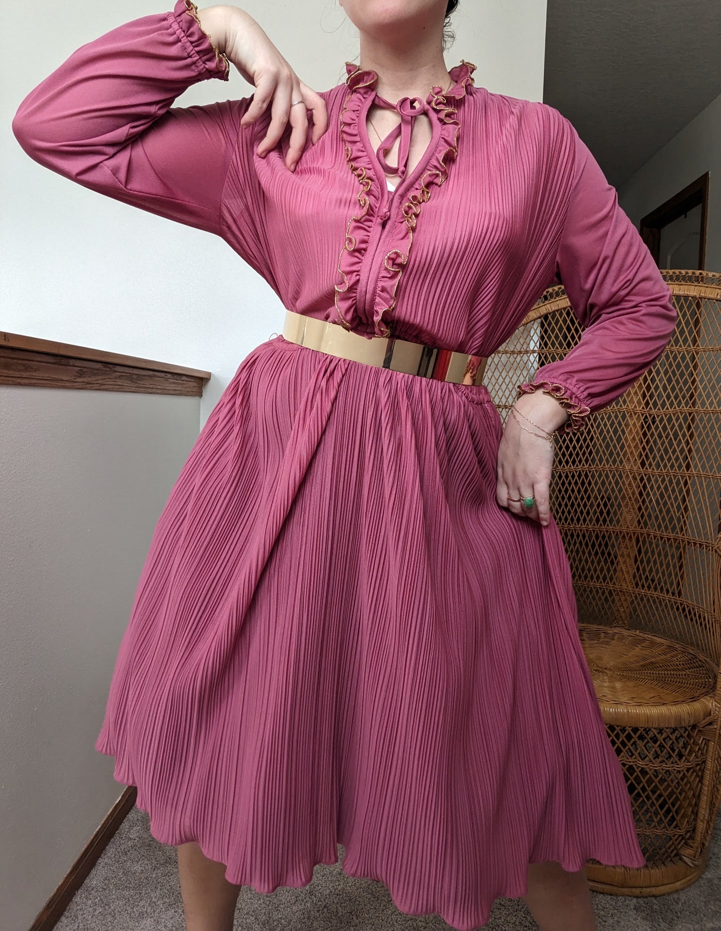 1970s pink pleated dress Dress Rad Bonnie's Vintage