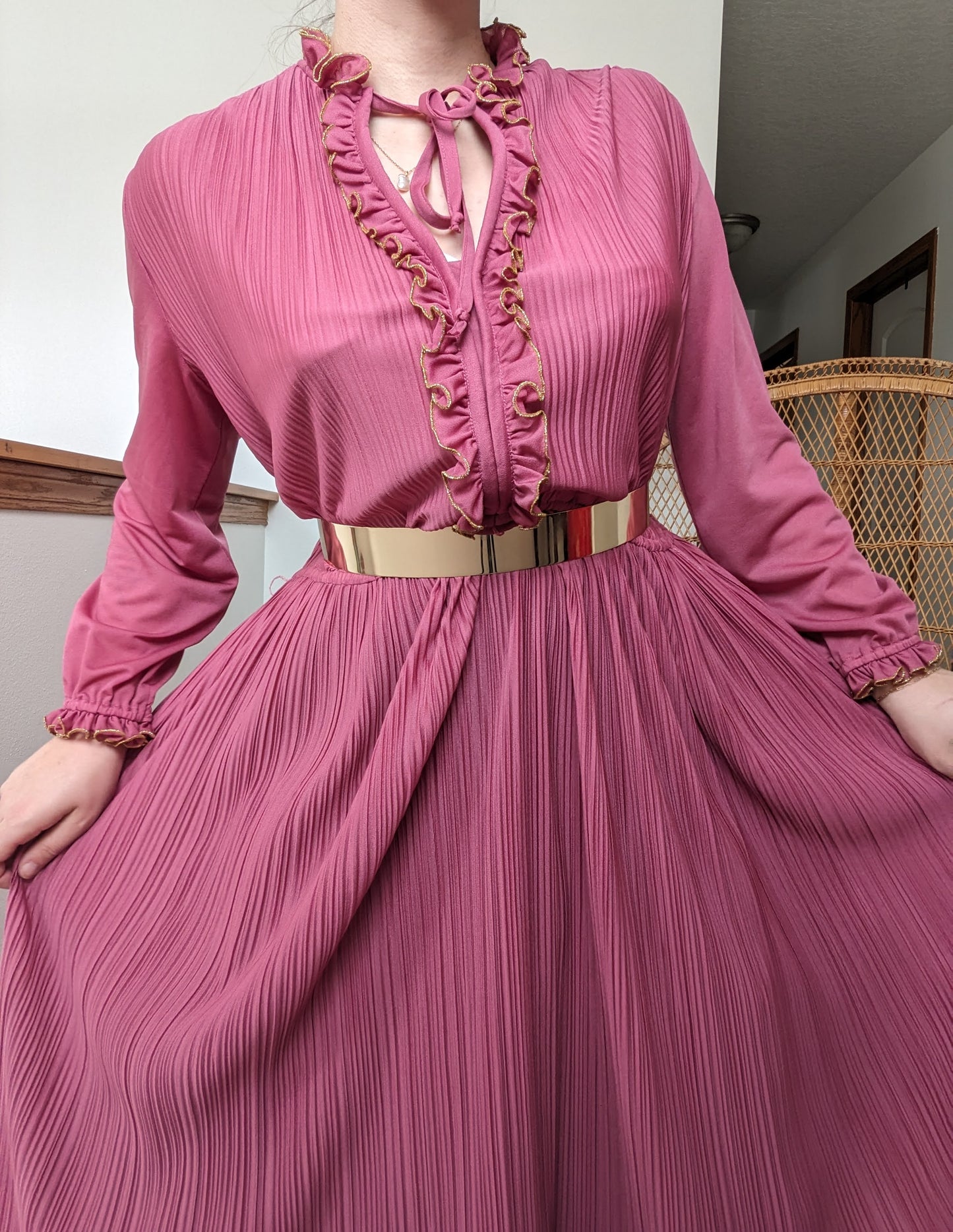 1970s pink pleated dress Dress Rad Bonnie's Vintage