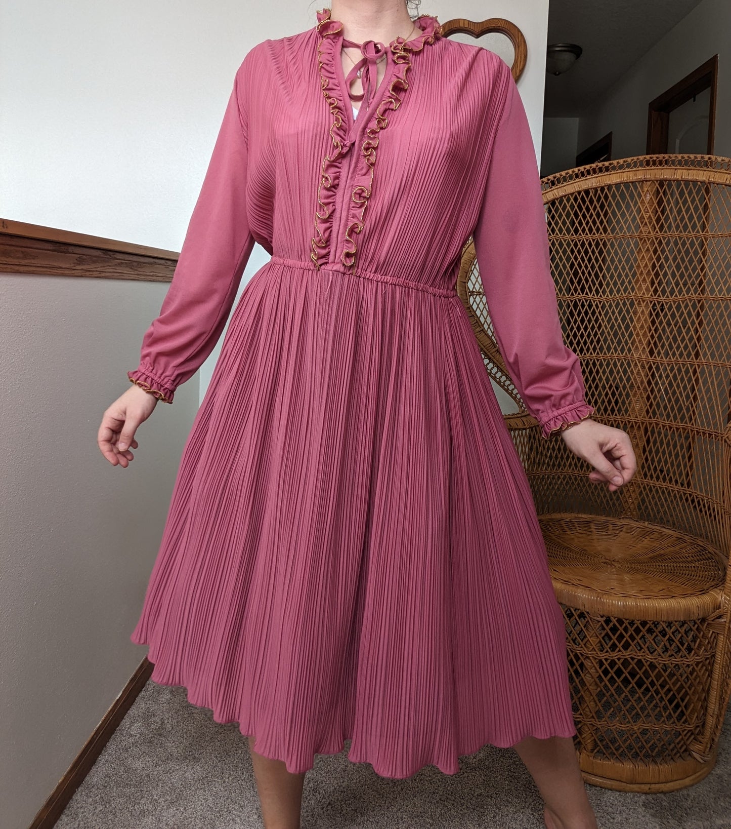 1970s pink pleated dress Dress Rad Bonnie's Vintage