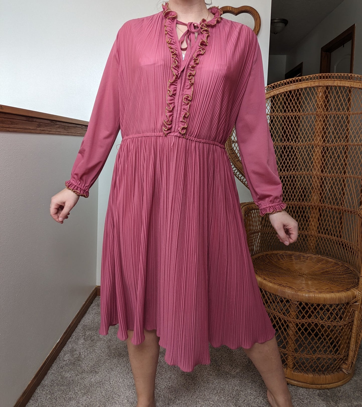 1970s pink pleated dress Dress Rad Bonnie's Vintage