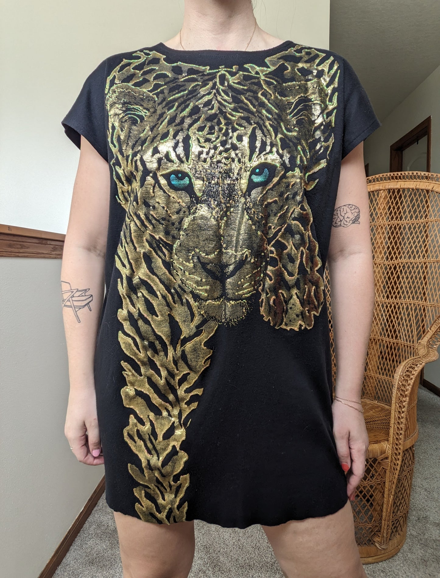 1980s gold leopard tunic