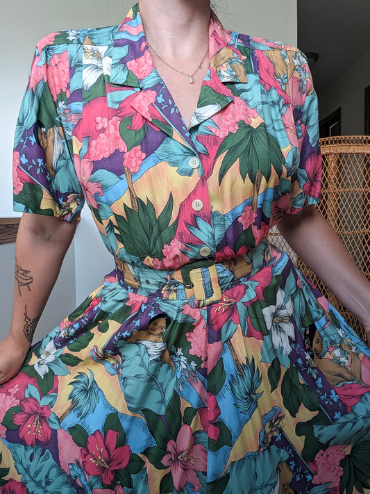 1980s does 40s tropical dress Dress Rad Bonnie's Vintage