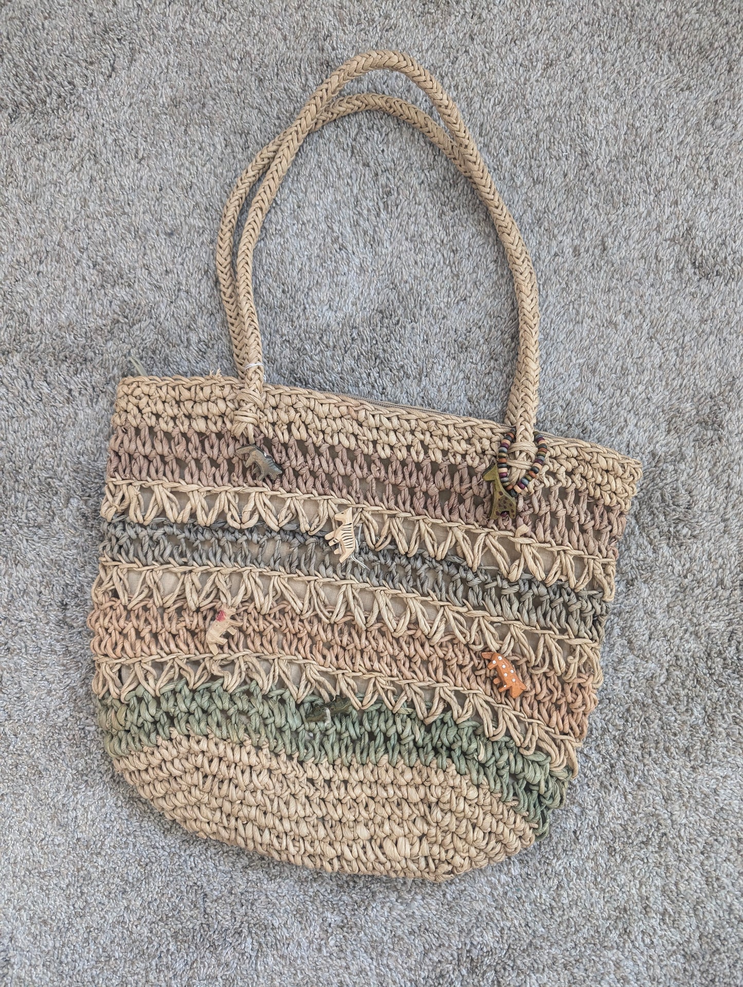 1990s straw beach bag