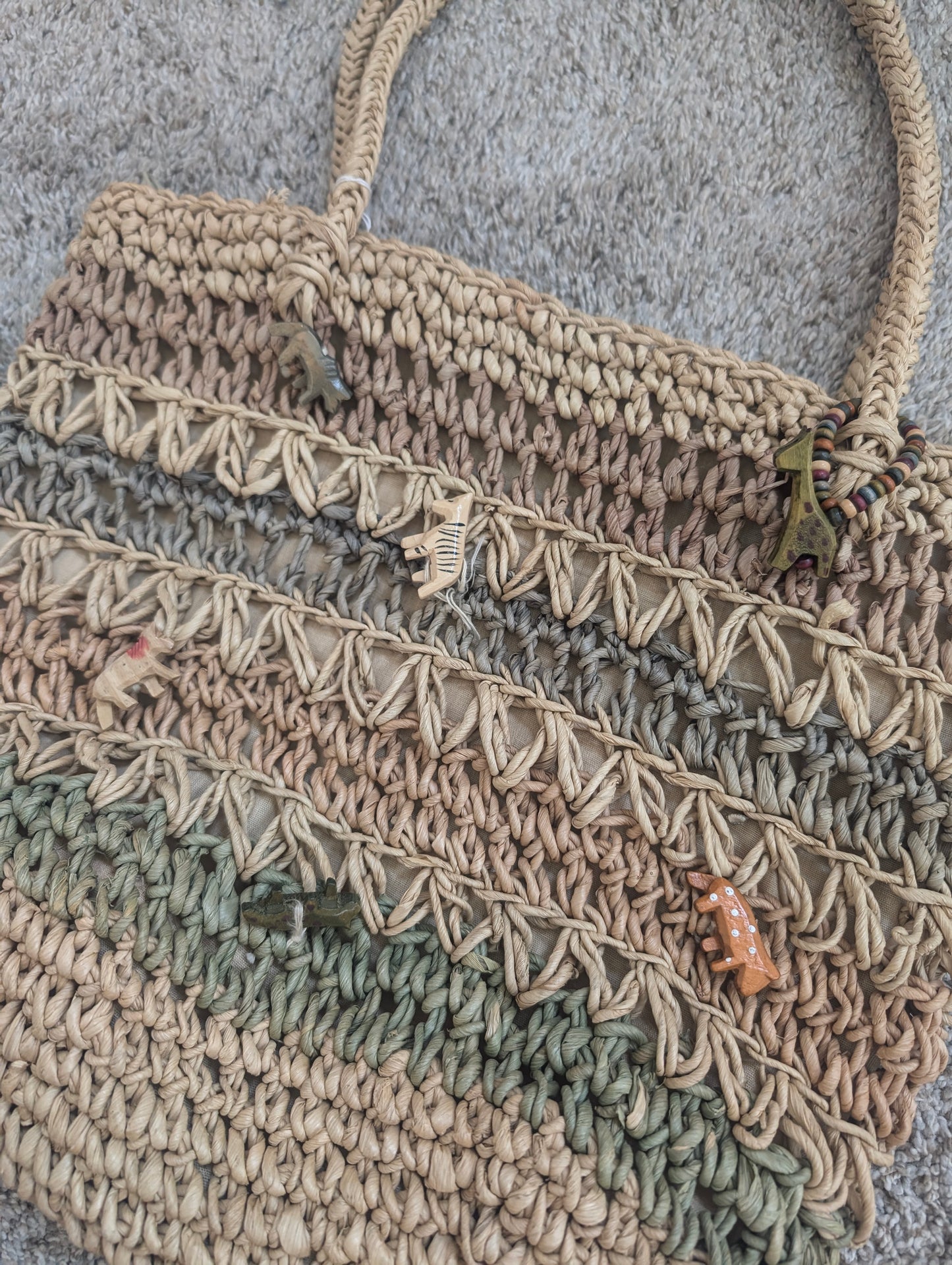 1990s straw beach bag