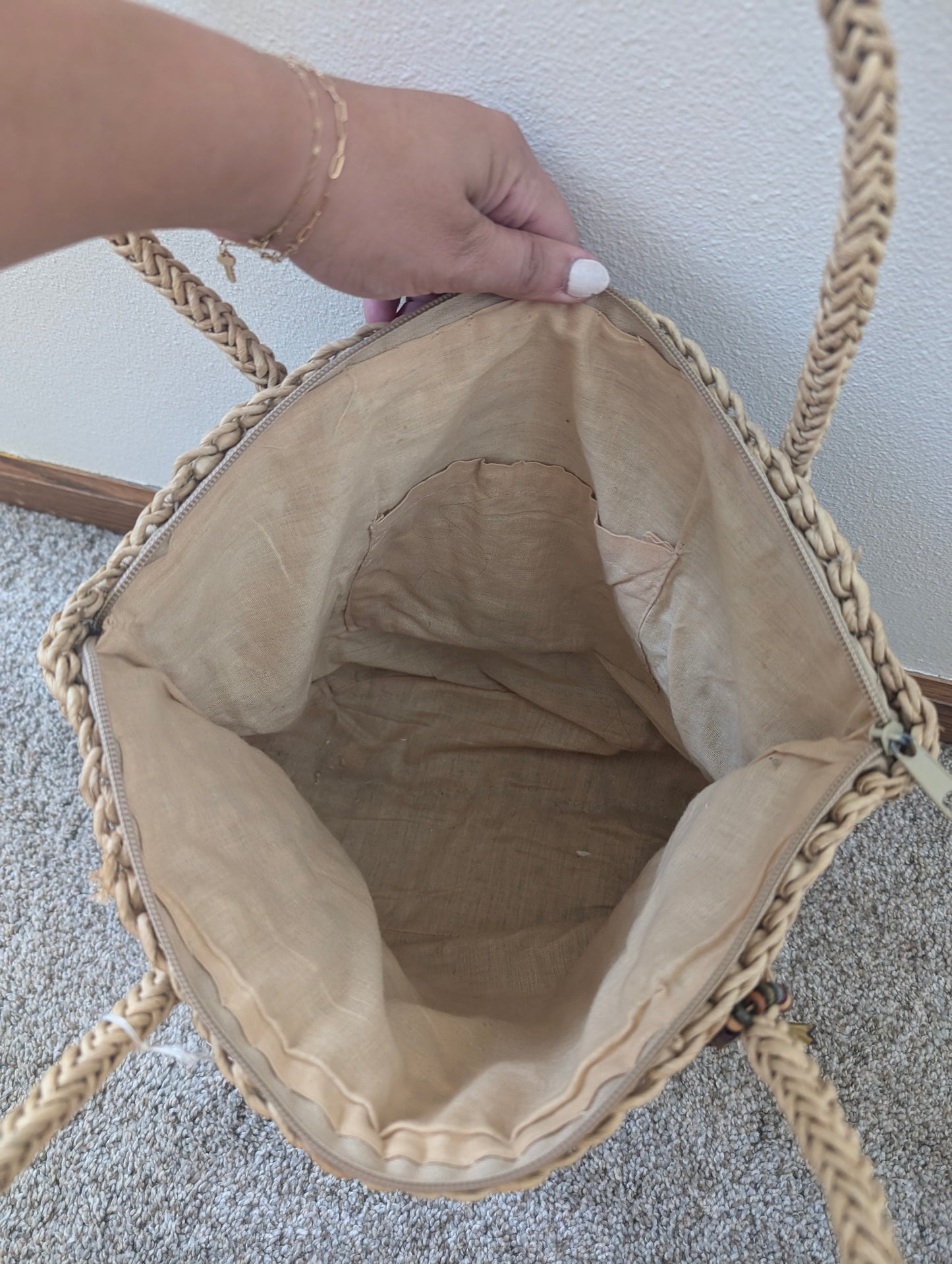 1990s straw beach bag
