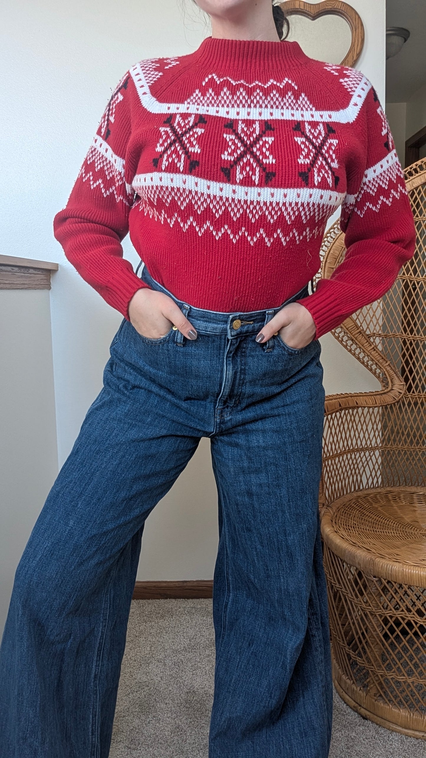 1970s red holiday sweater Sweater Rad Bonnie's Vintage