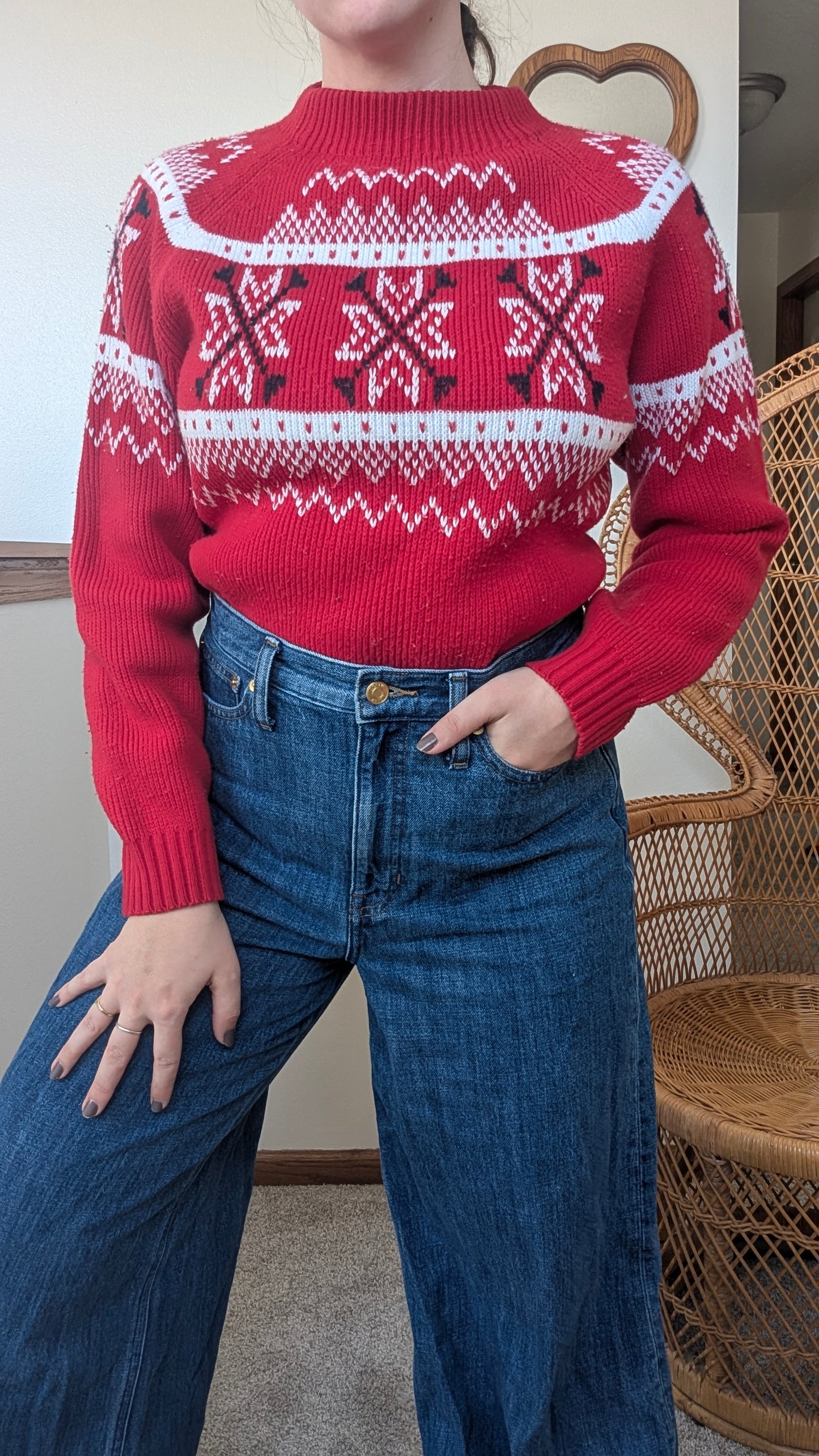 1970s red holiday sweater Sweater Rad Bonnie's Vintage