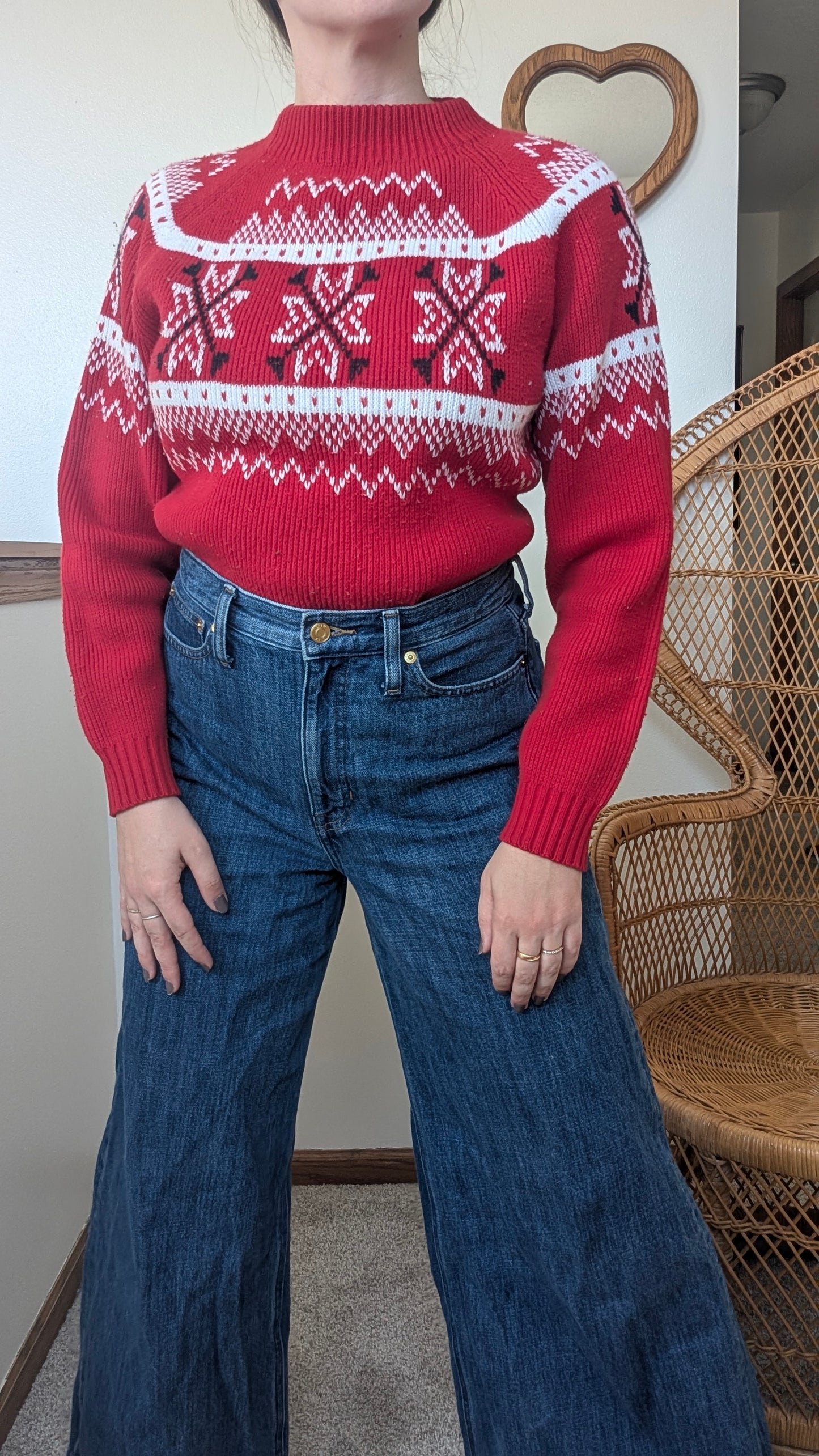 1970s red holiday sweater Sweater Rad Bonnie's Vintage