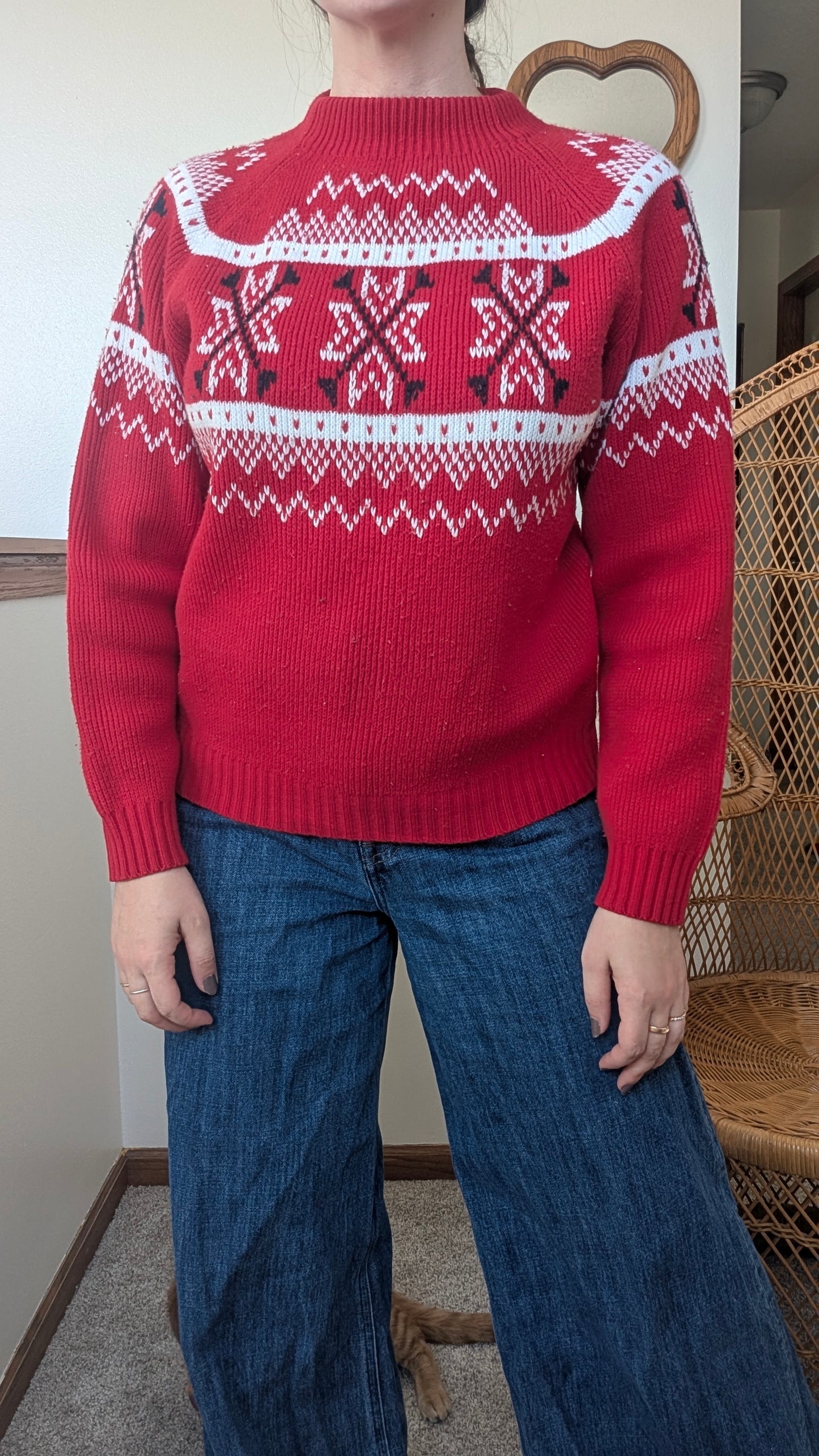1970s red holiday sweater Sweater Rad Bonnie's Vintage
