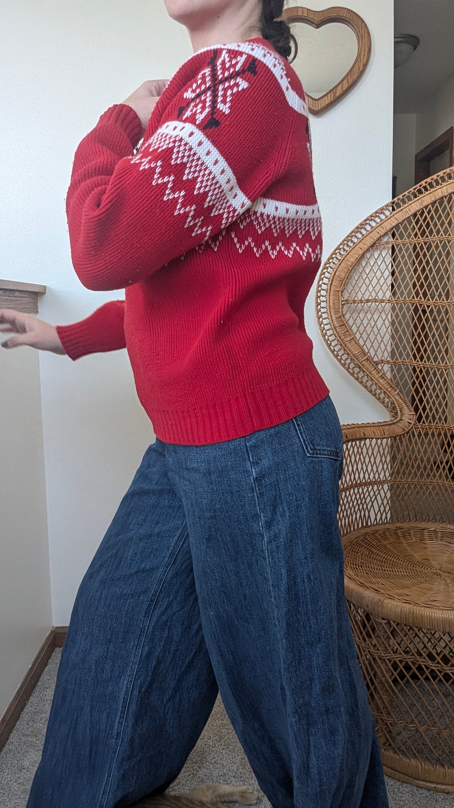 1970s red holiday sweater Sweater Rad Bonnie's Vintage