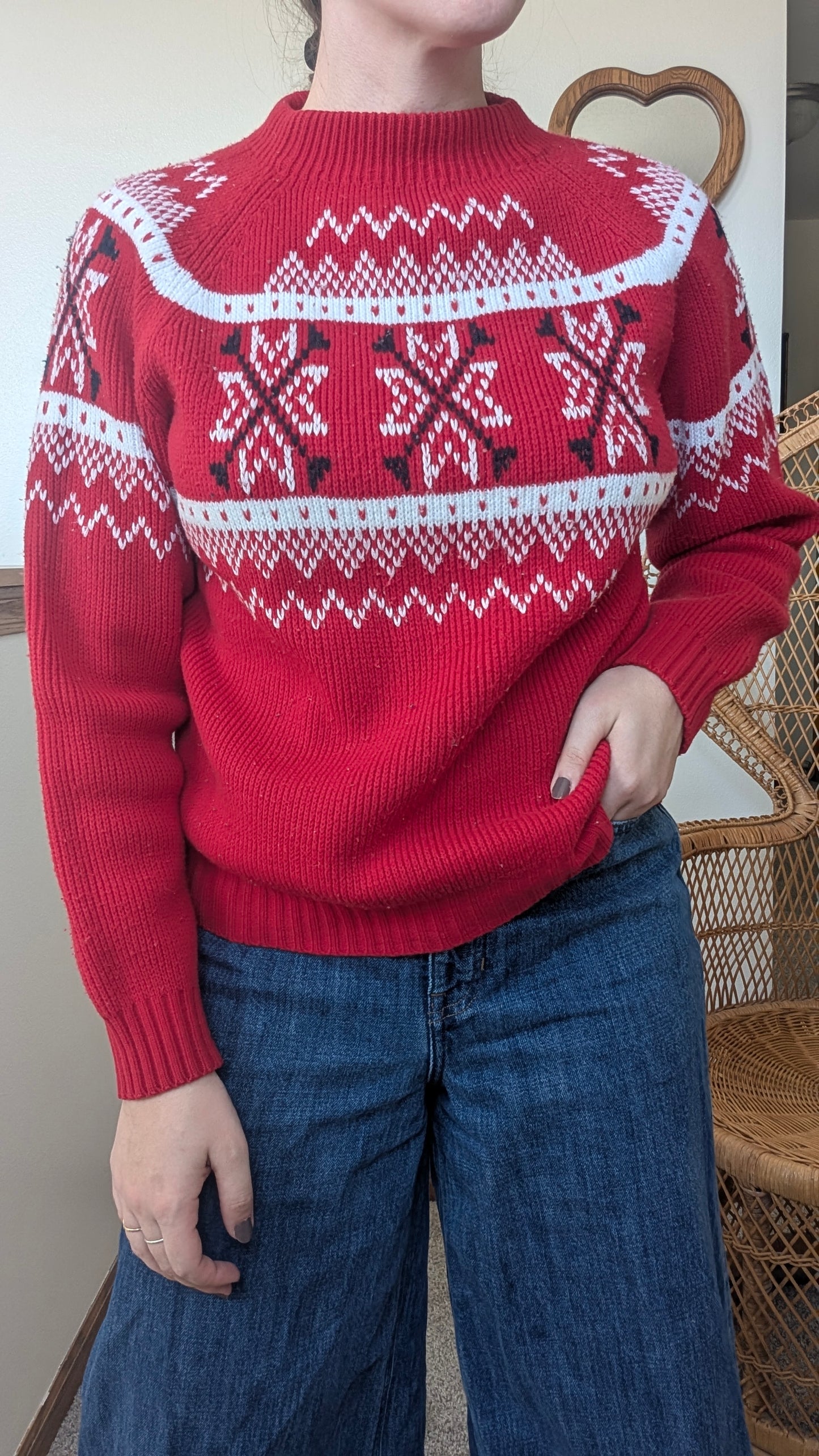 1970s red holiday sweater Sweater Rad Bonnie's Vintage