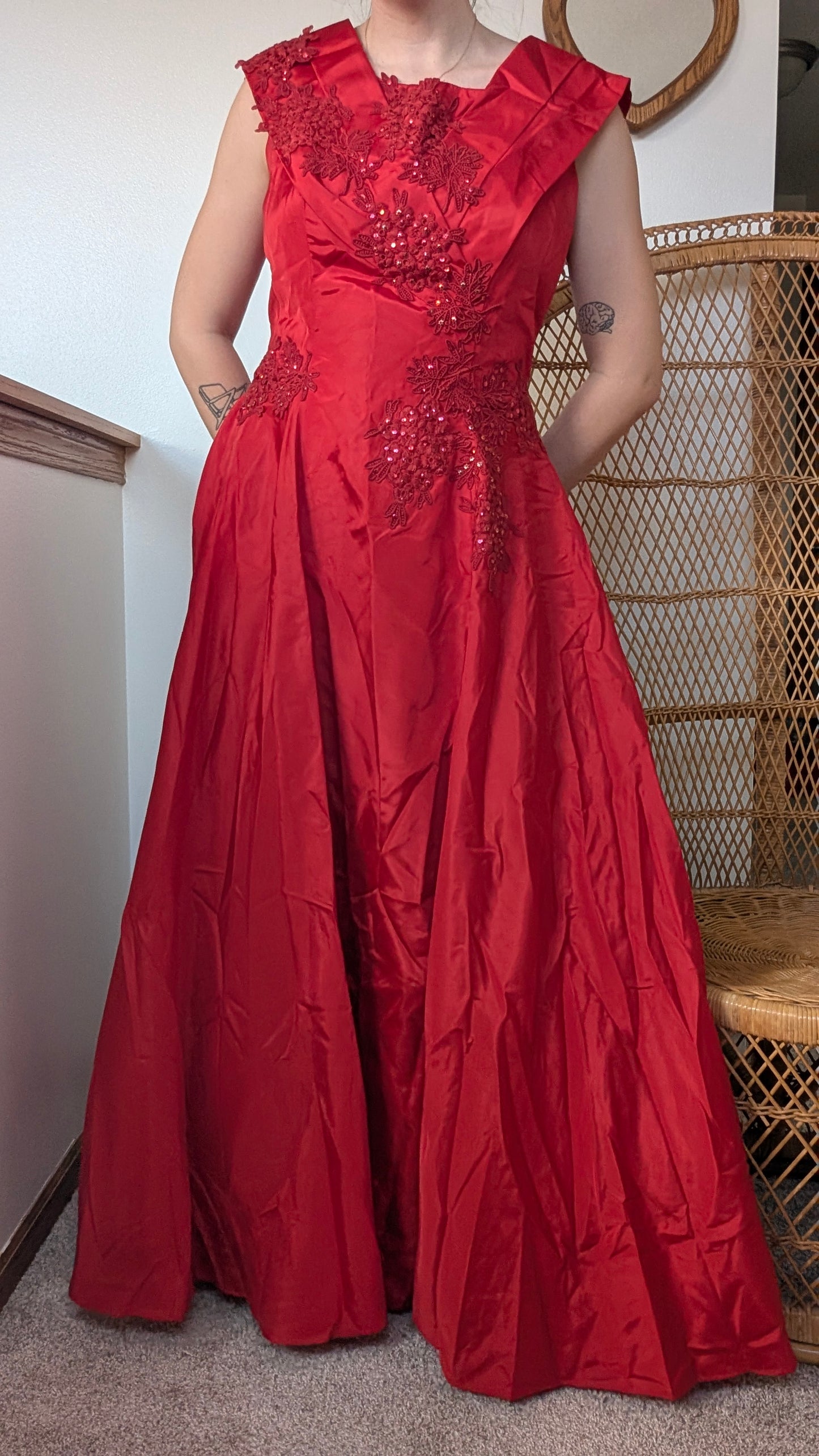 1980s red gown Dress Rad Bonnie's Vintage