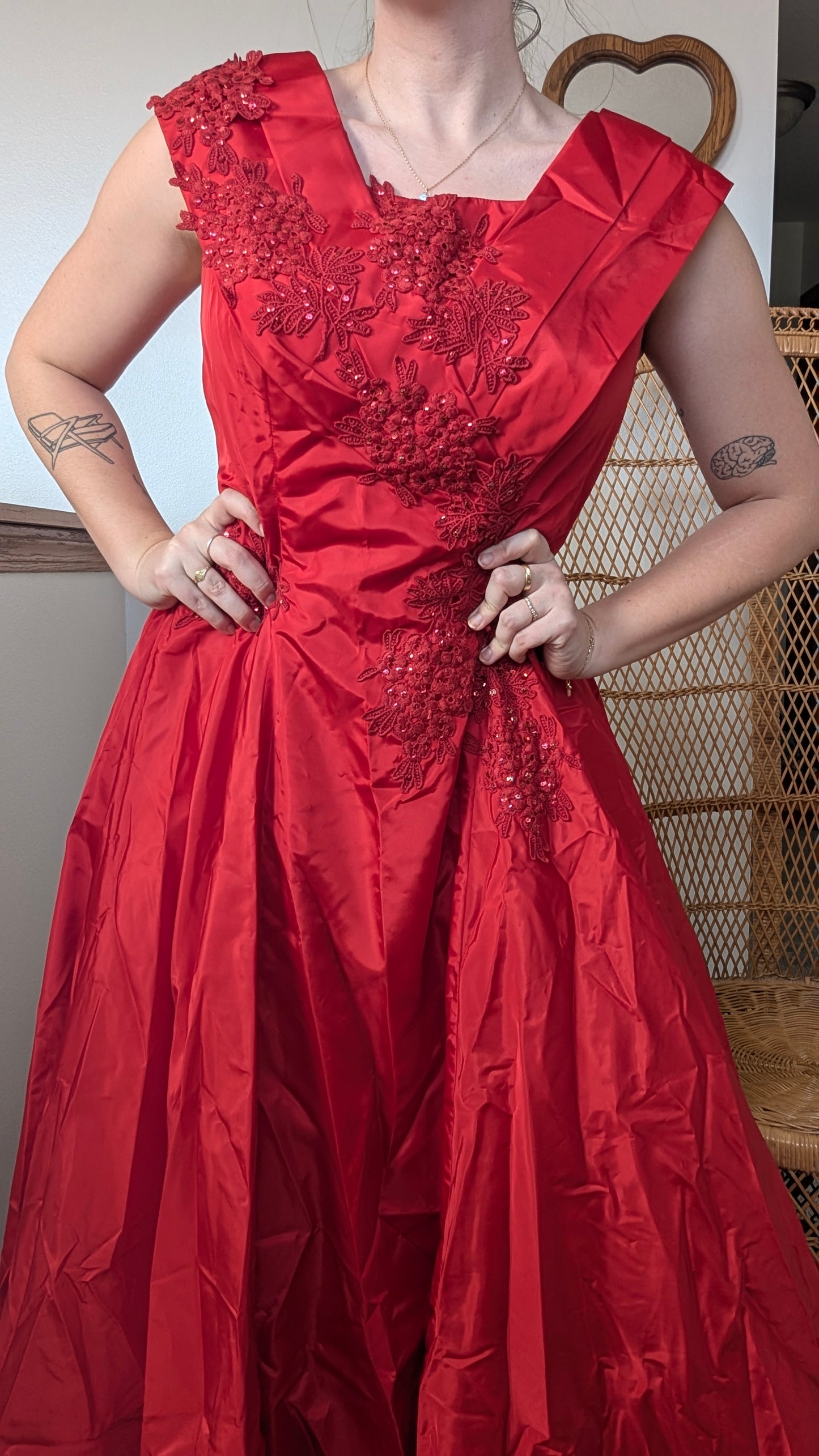1980s red gown Dress Rad Bonnie's Vintage