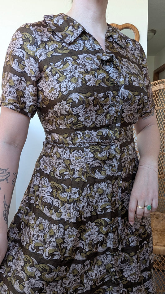 1950s silk floral dress Dress Rad Bonnie's Vintage