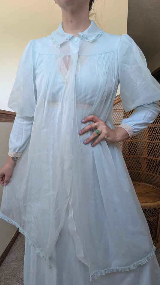 1970s blue bed jacket Robe Rad Bonnie's Vintage
