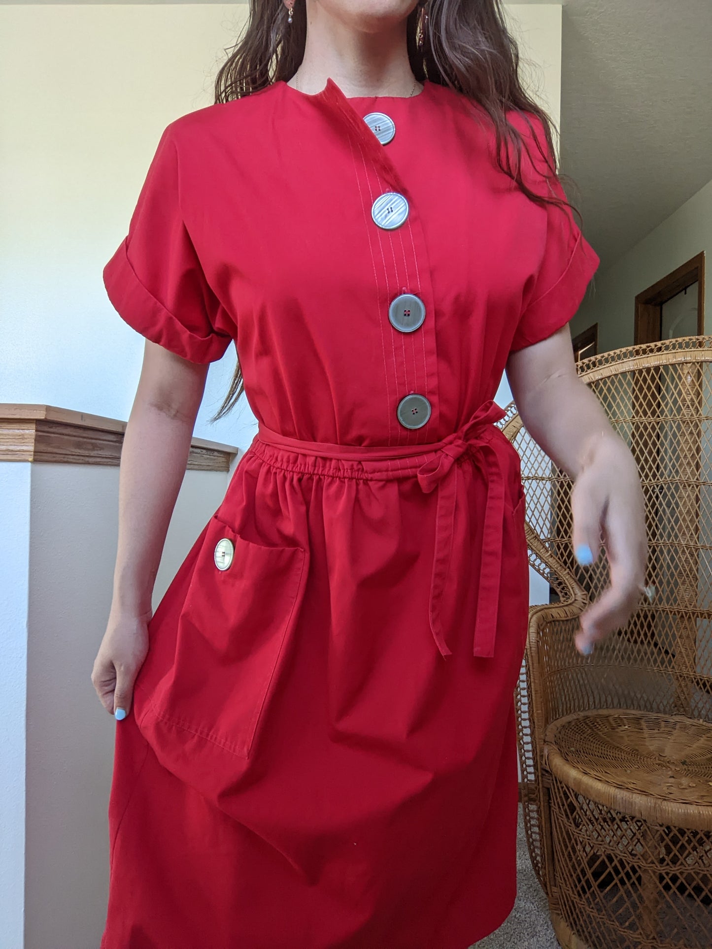 1980s Red Cotton Blend Dress Dress Rad Bonnie's Vintage