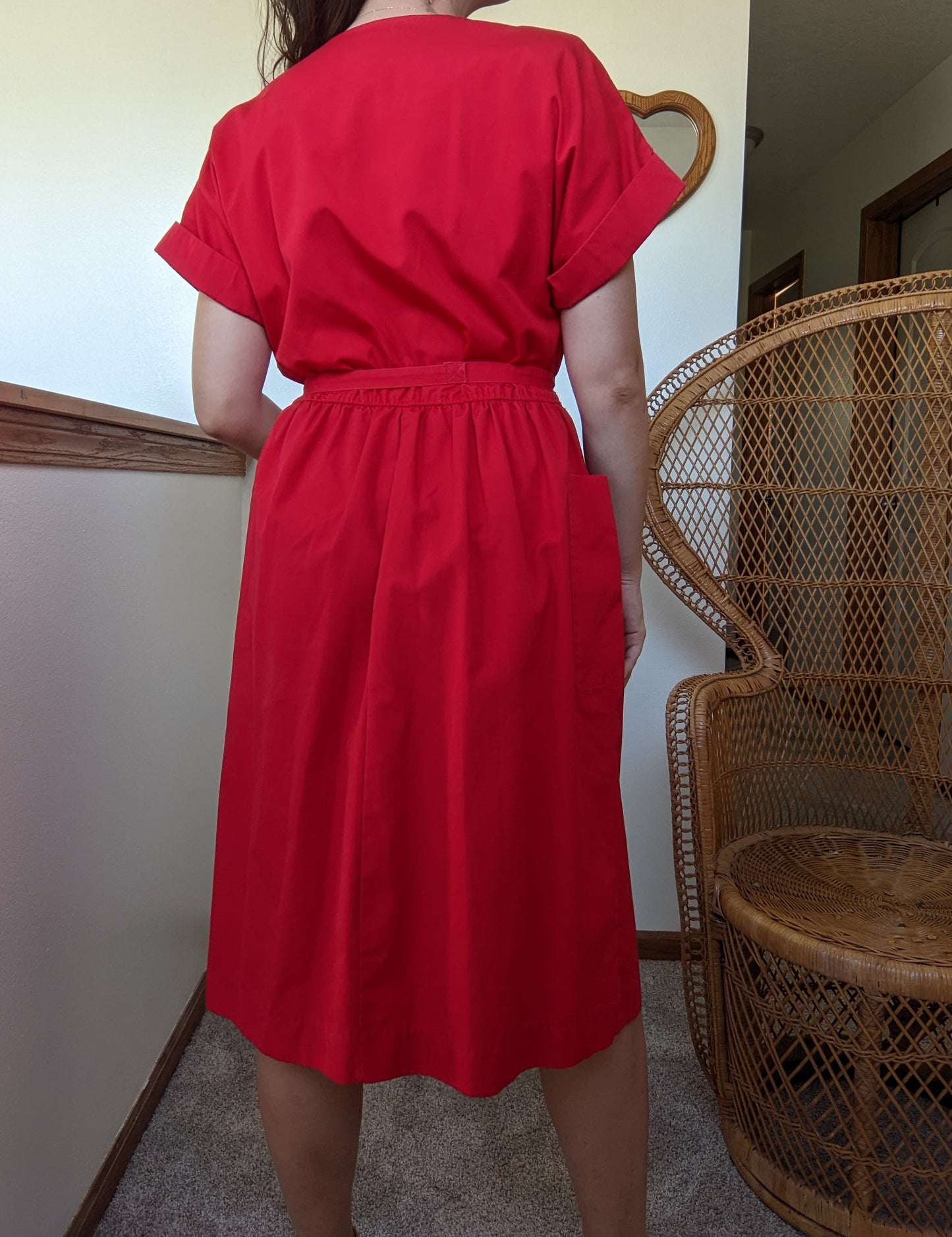 1980s Red Cotton Blend Dress Dress Rad Bonnie's Vintage