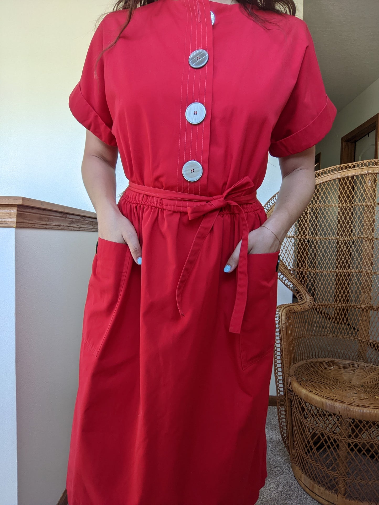 1980s Red Cotton Blend Dress Dress Rad Bonnie's Vintage