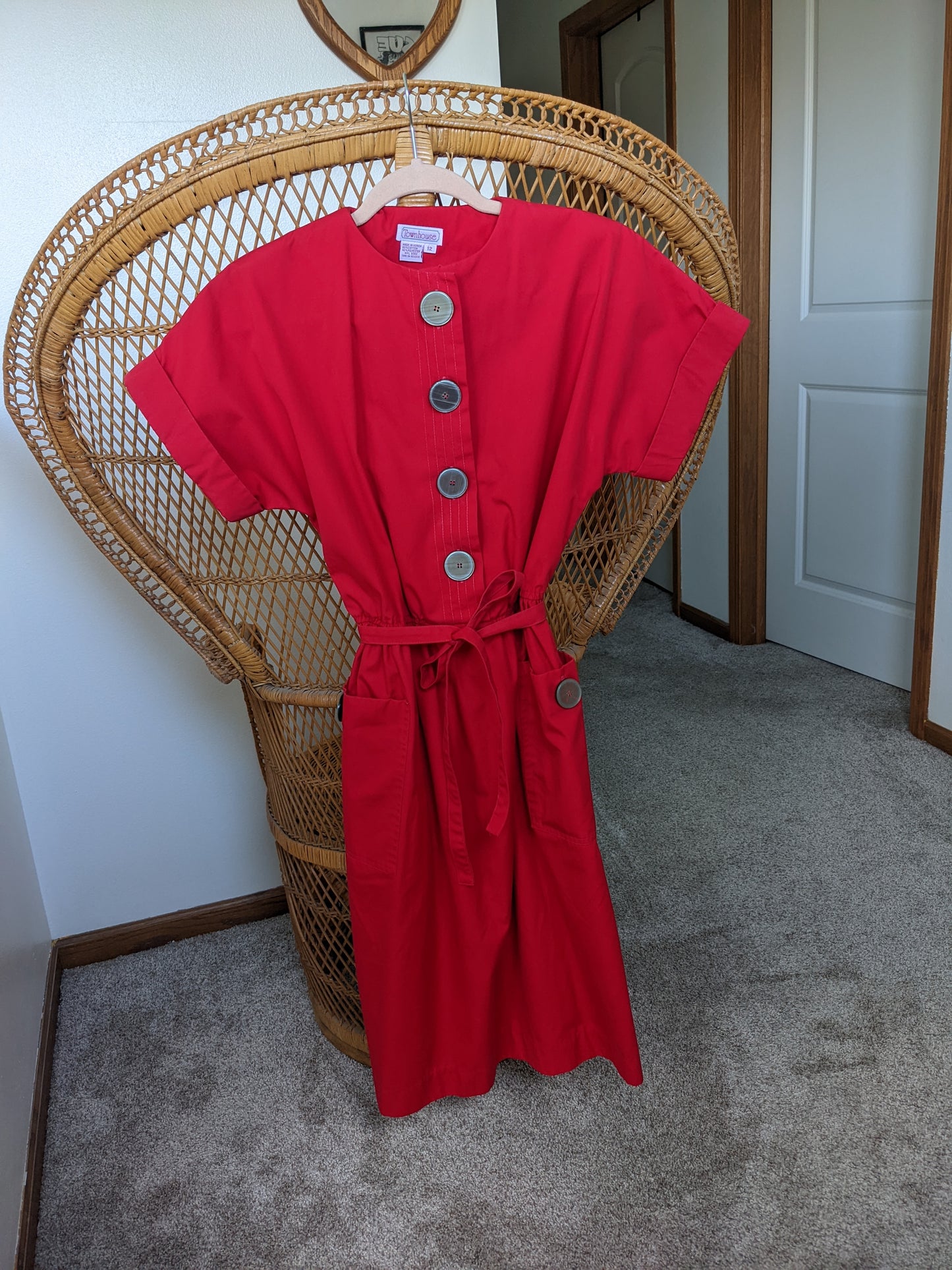 1980s Red Cotton Blend Dress Dress Rad Bonnie's Vintage