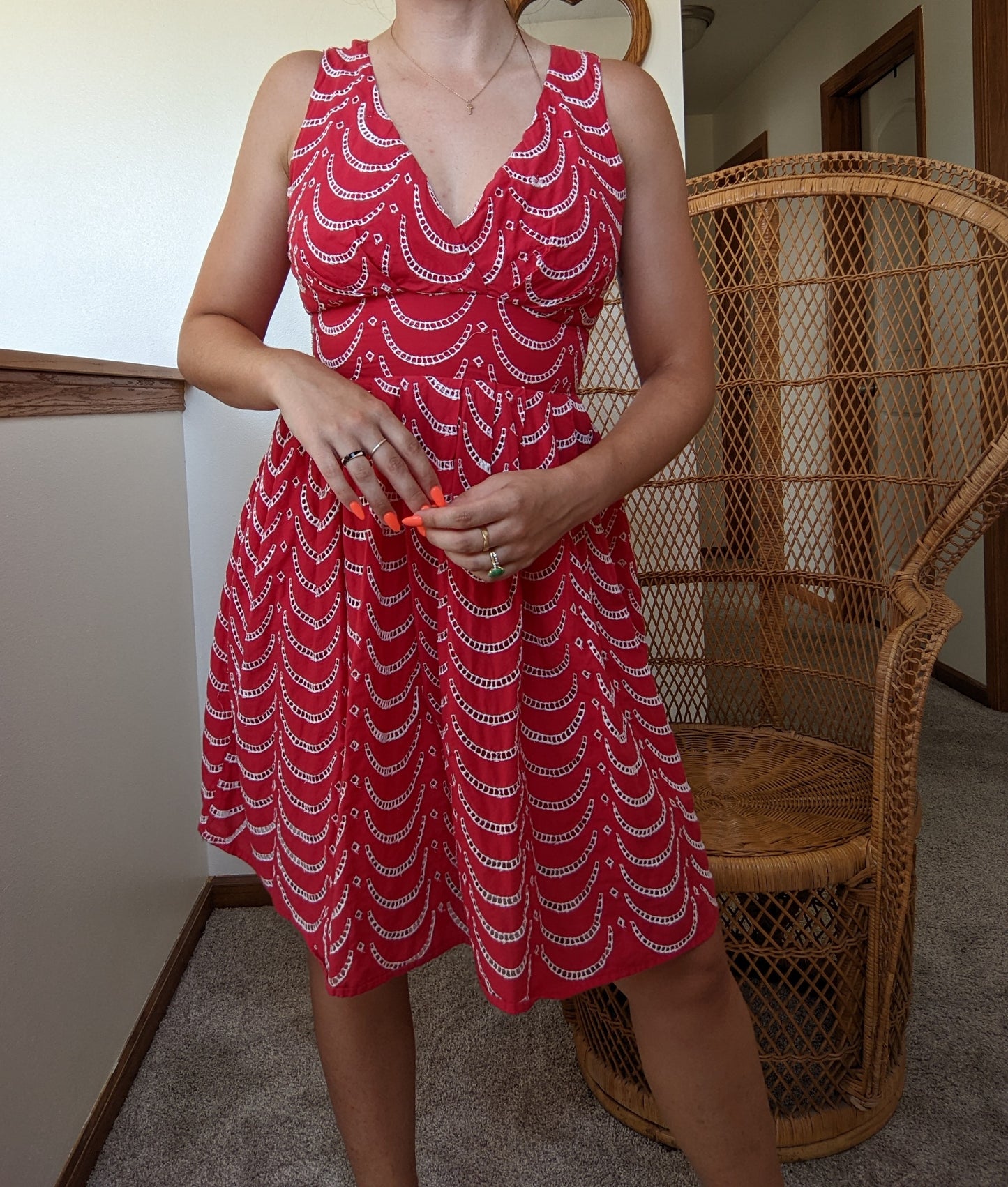 Y2k Red Eyelet Cotton Summer Dress Dress Rad Bonnie's Vintage