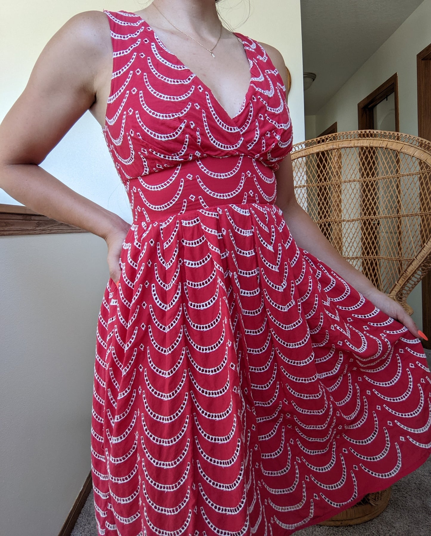 Y2k Red Eyelet Cotton Summer Dress Dress Rad Bonnie's Vintage