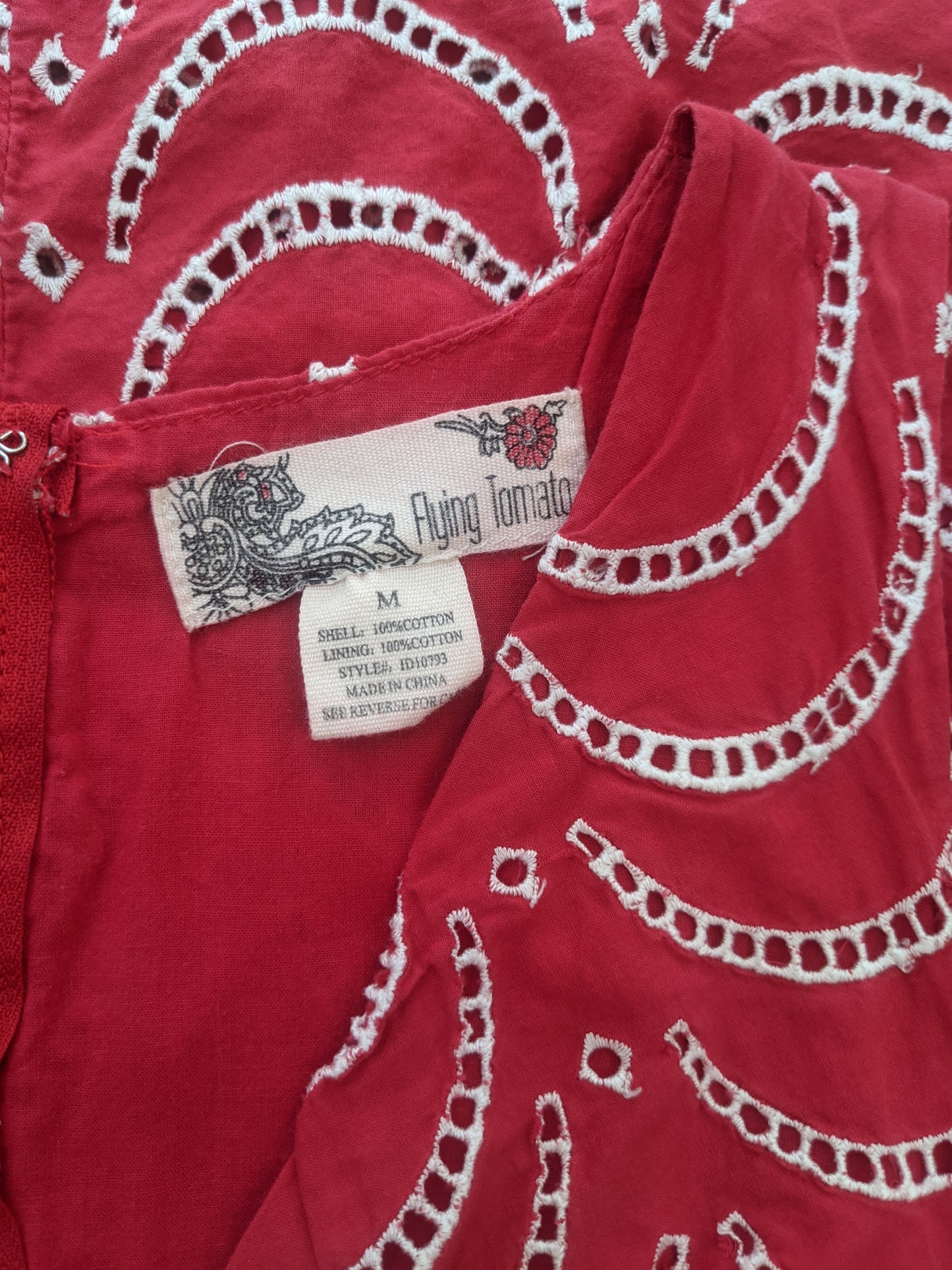 Y2k Red Eyelet Cotton Summer Dress Dress Rad Bonnie's Vintage