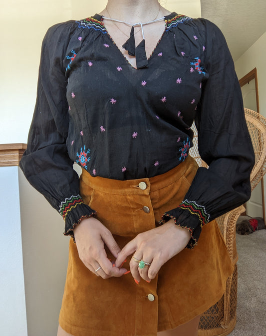 1970s Embroidered Folk Top Shirt Rad Bonnie's Vintage