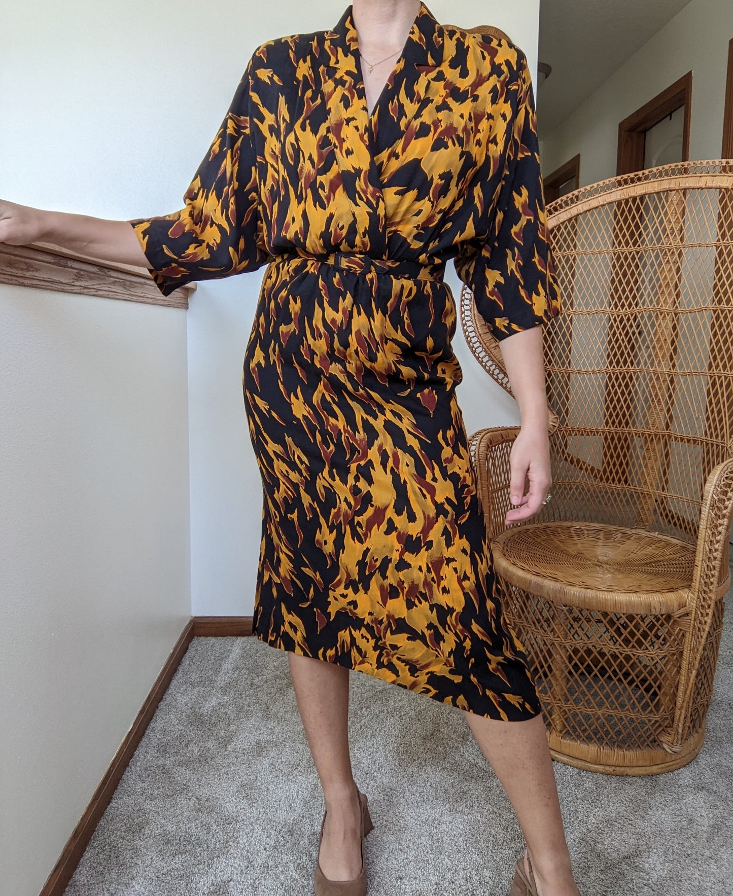 1980s Autumnal Rayon Dress Dress Rad Bonnie's Vintage