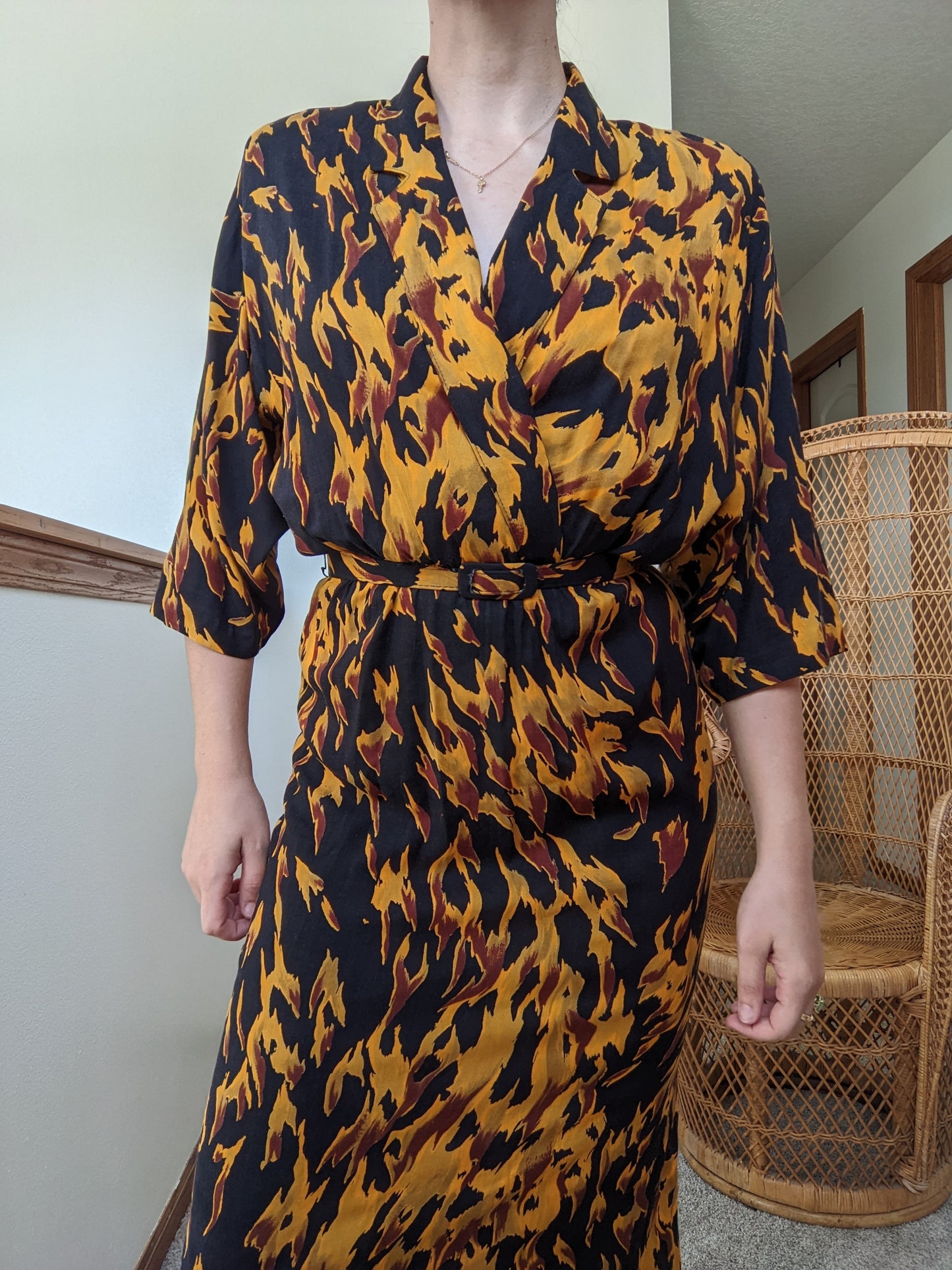 1980s Autumnal Rayon Dress Dress Rad Bonnie's Vintage
