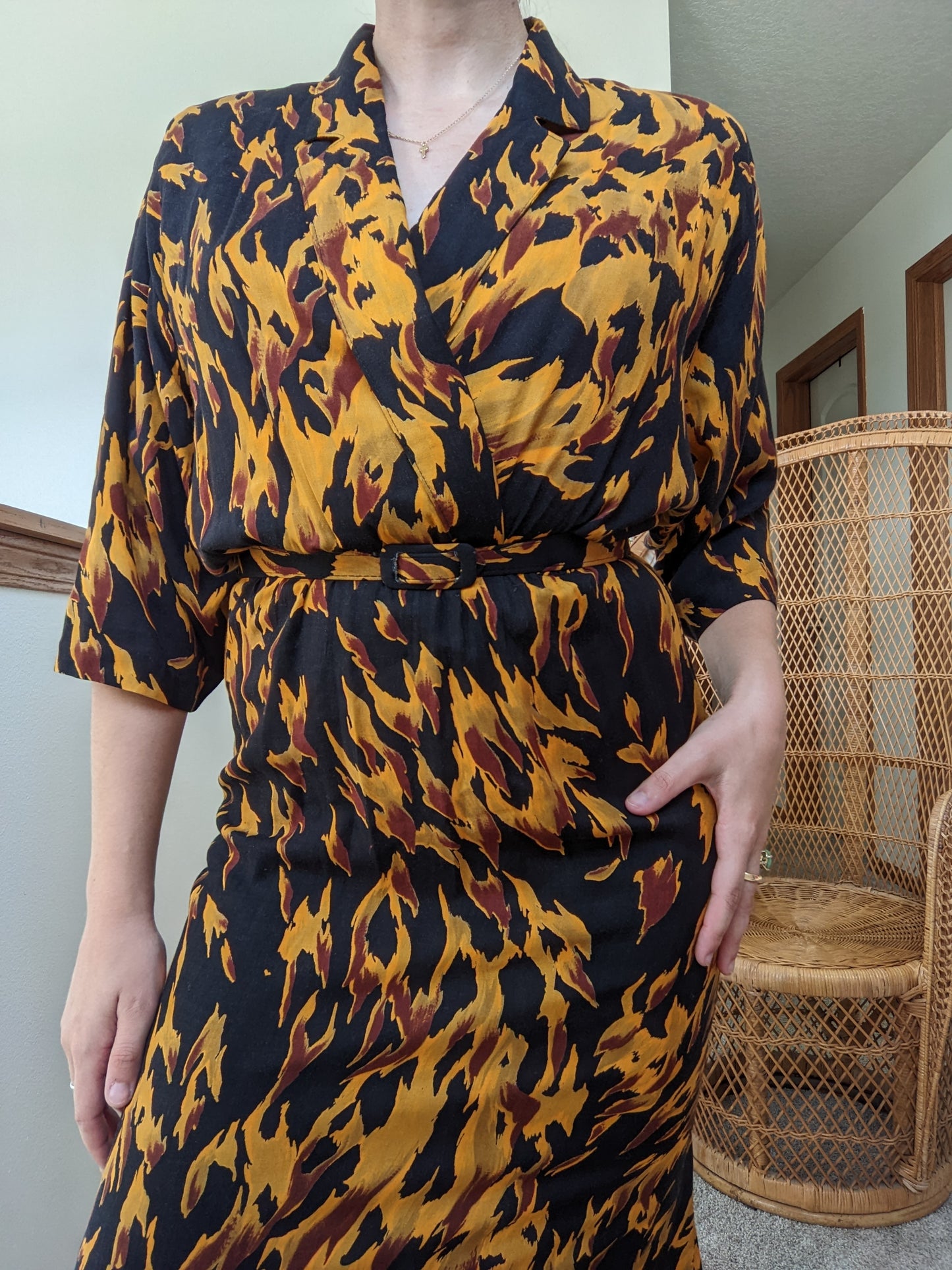 1980s Autumnal Rayon Dress Dress Rad Bonnie's Vintage