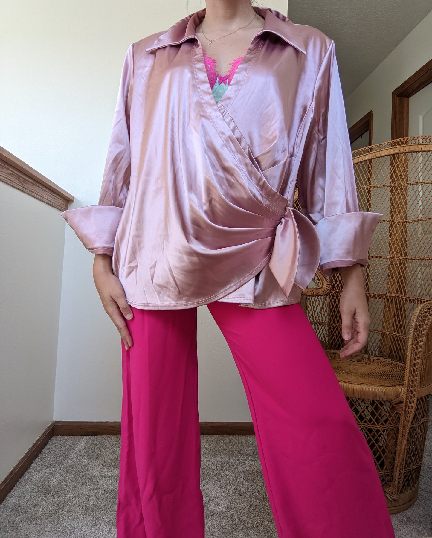1980s Does 40s Satin-y Wrap Style Top Shirt Rad Bonnie's Vintage