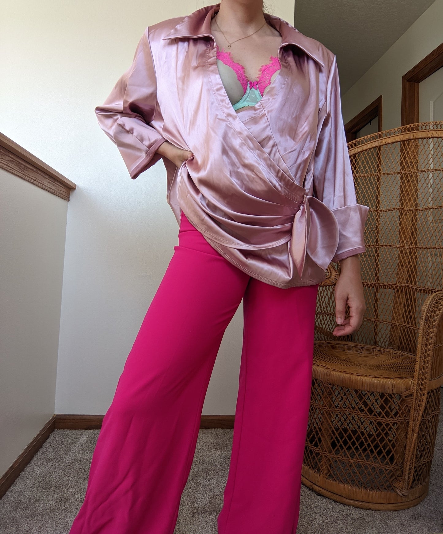 1980s Does 40s Satin-y Wrap Style Top Shirt Rad Bonnie's Vintage